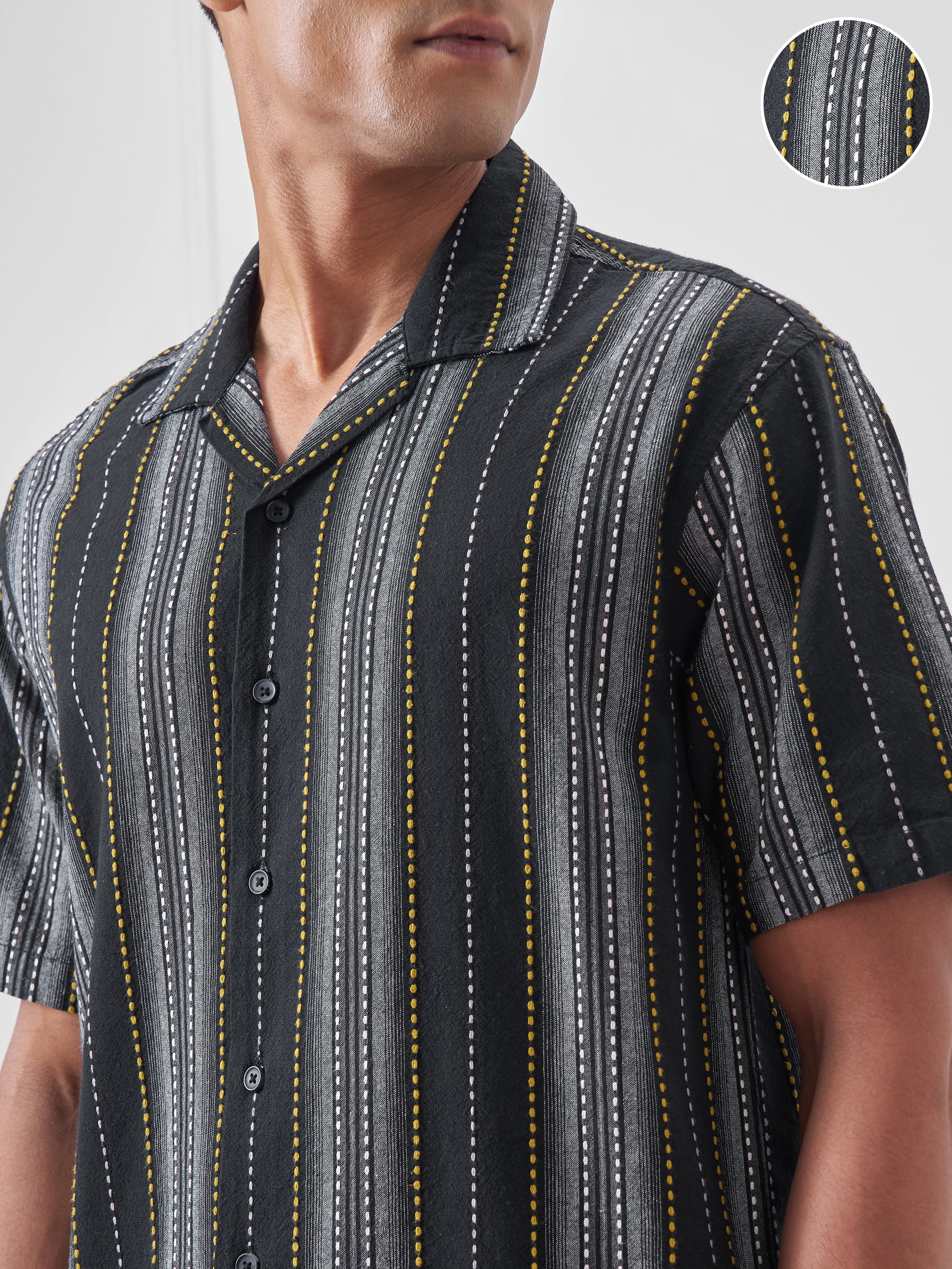 Highlander Men Black Striped Relaxed Fit Casual Shirt - Black - Image 5
