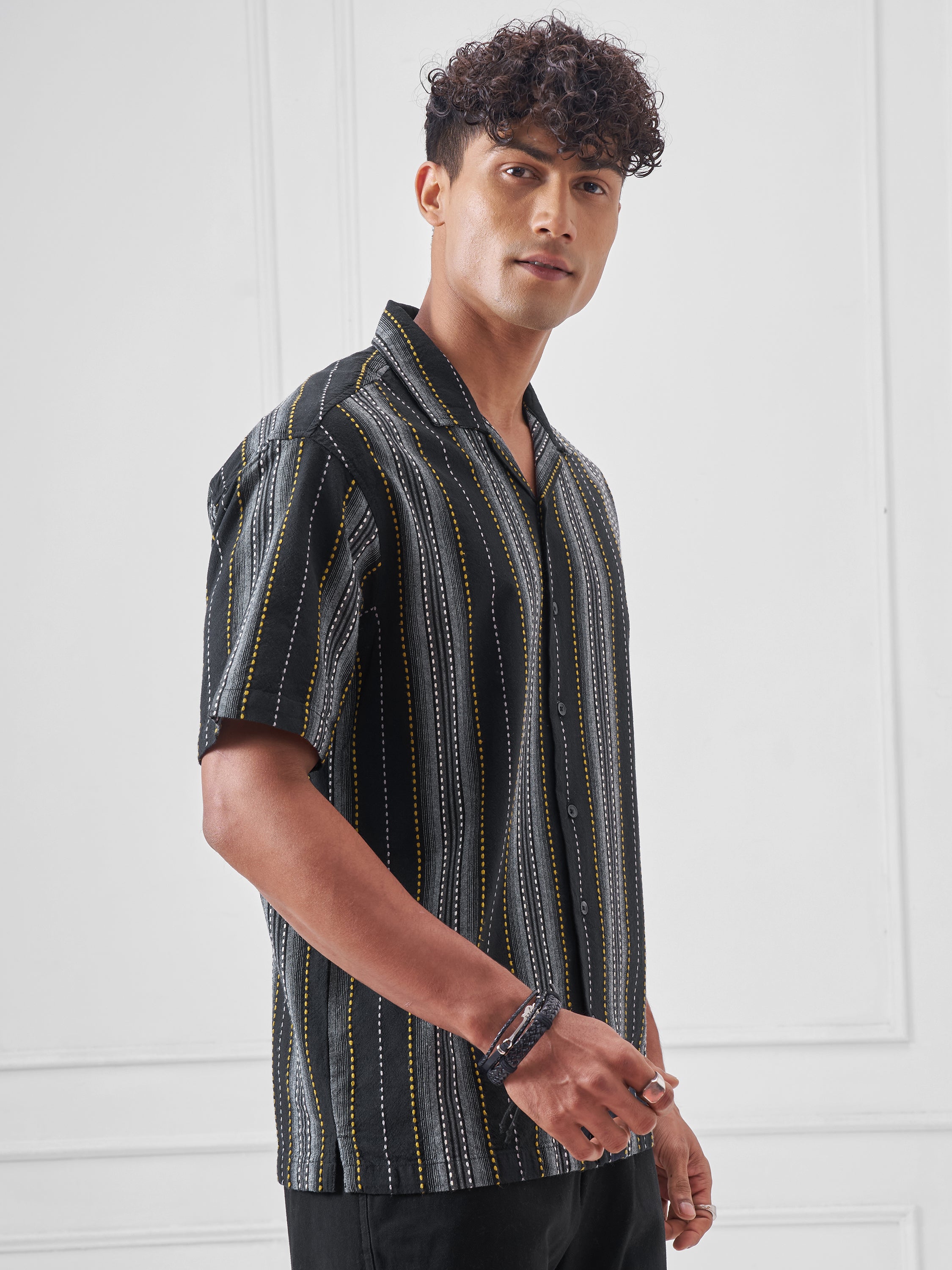Highlander Men Black Striped Relaxed Fit Casual Shirt - Black - Image 6