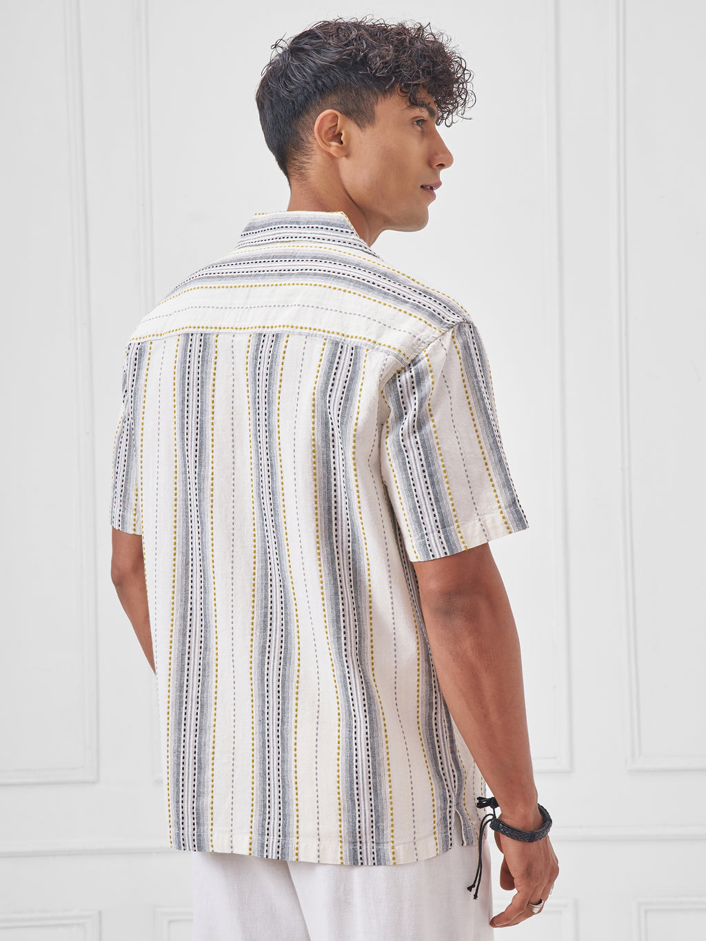 Highlander Men Cream Striped Relaxed Fit Casual Shirt - Cream - Image 3
