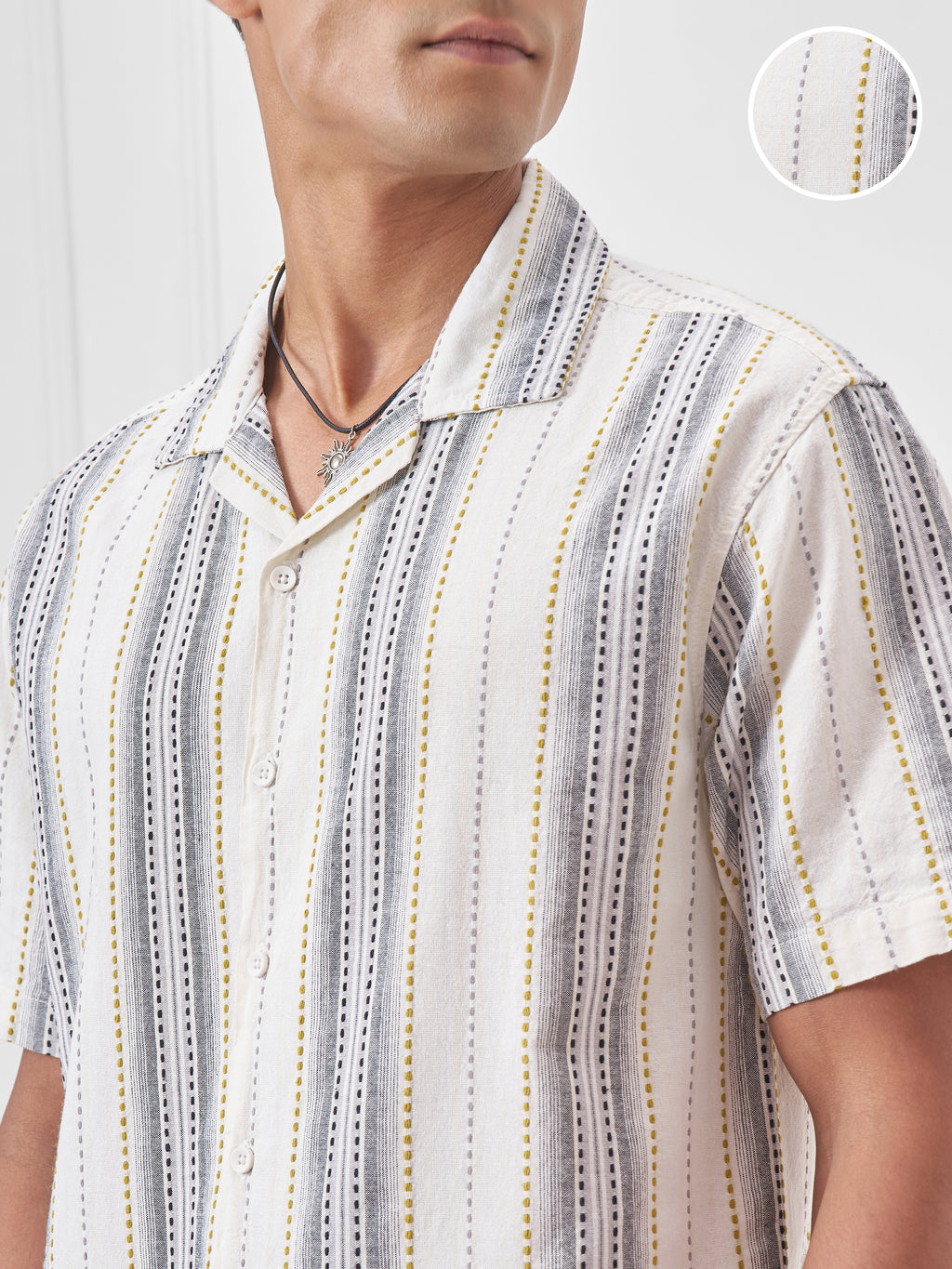 Highlander Men Cream Striped Relaxed Fit Casual Shirt - Cream - Image 5