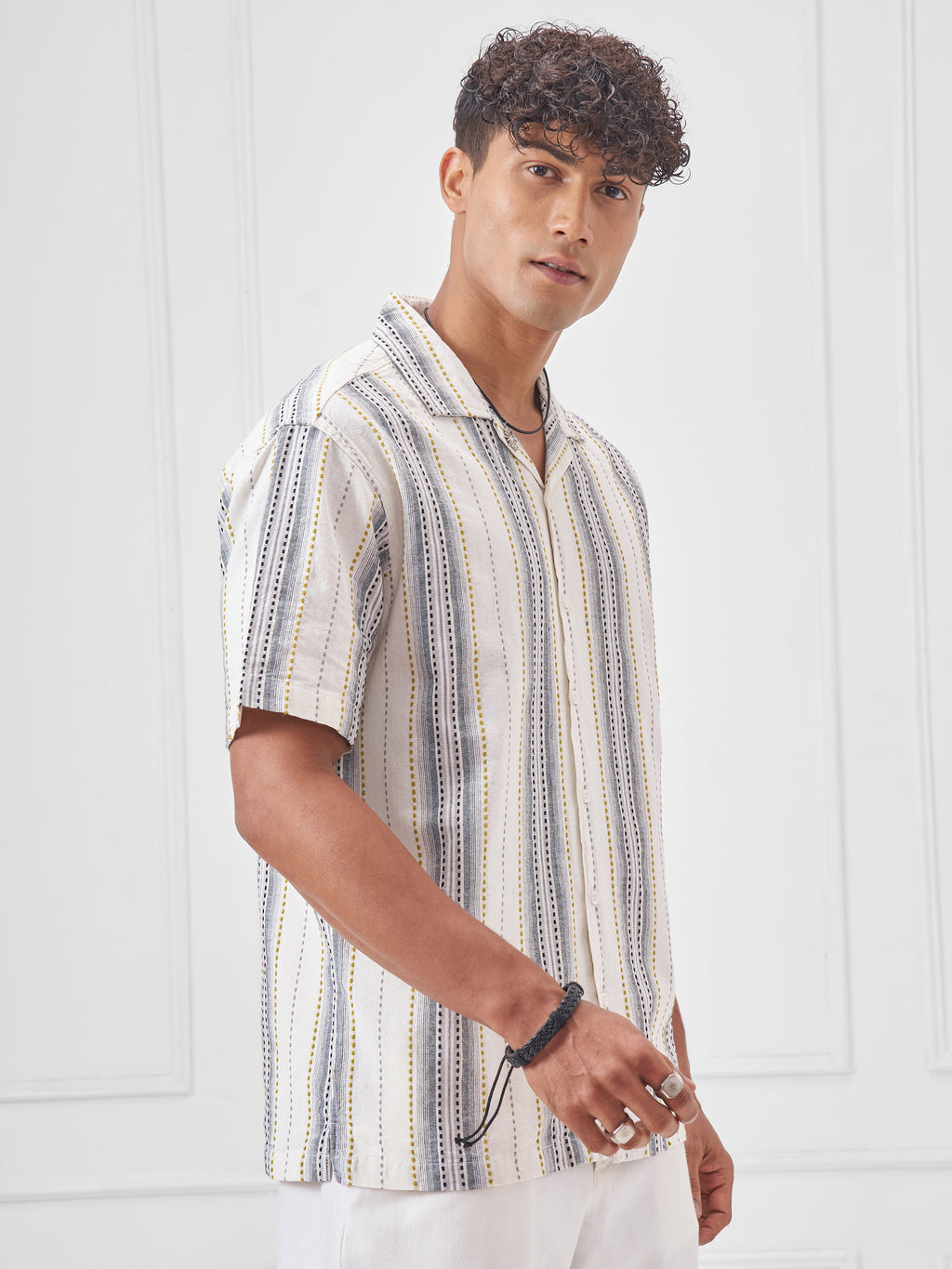Highlander Men Cream Striped Relaxed Fit Casual Shirt - Cream - Image 6
