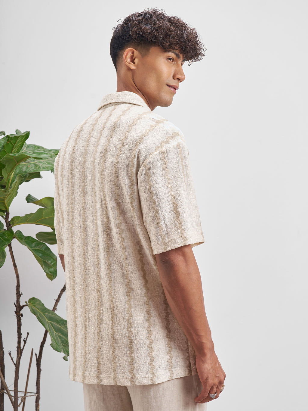Highlander Men Cream Self Design Relaxed Fit Casual Shirt - Cream - Image 3