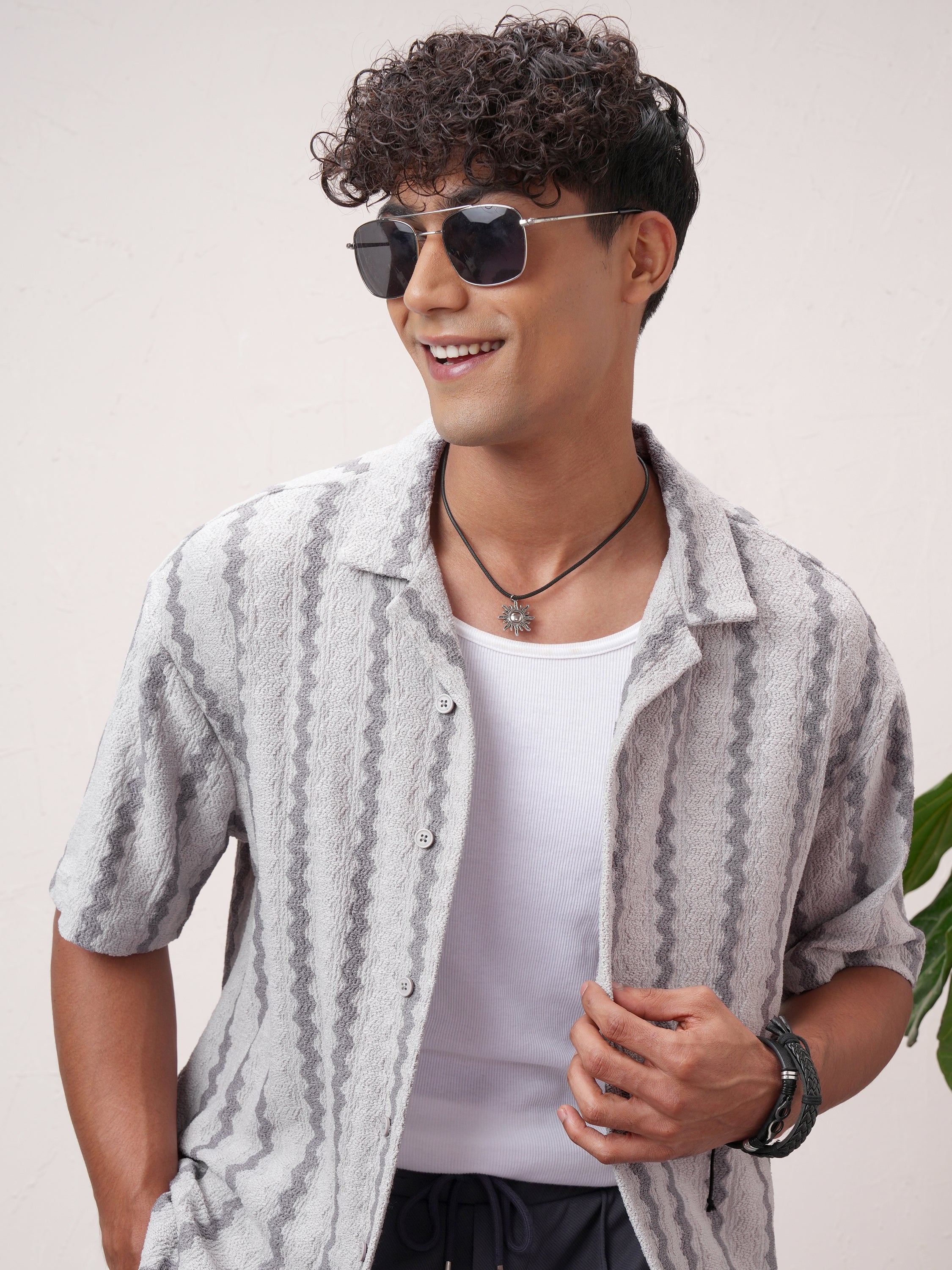 Highlander Men Grey Striped Relaxed Fit Casual Shirt - Grey - Image 1