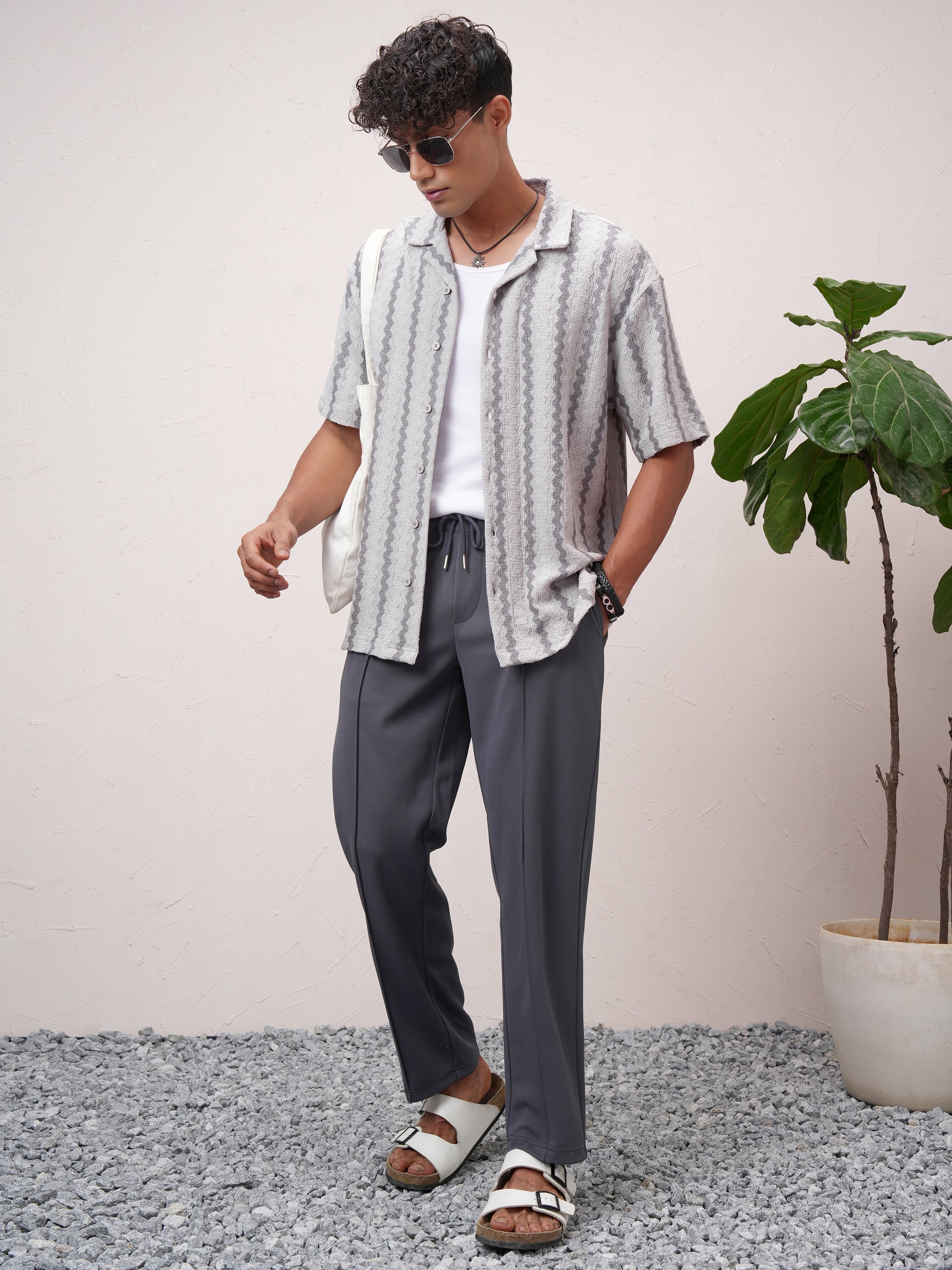 Highlander Men Grey Striped Relaxed Fit Casual Shirt - Grey - Image 2