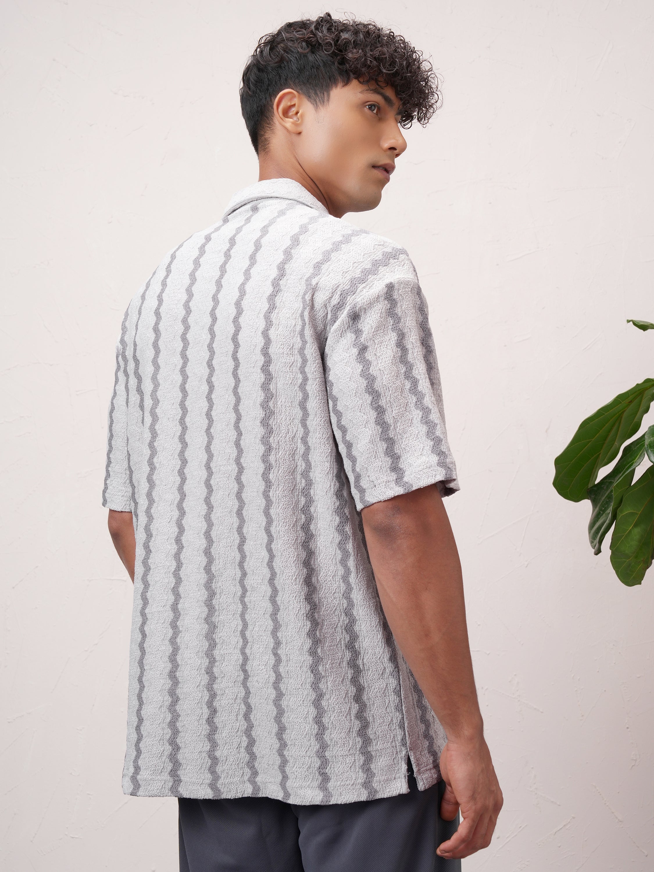 Highlander Men Grey Striped Relaxed Fit Casual Shirt - Grey - Image 3