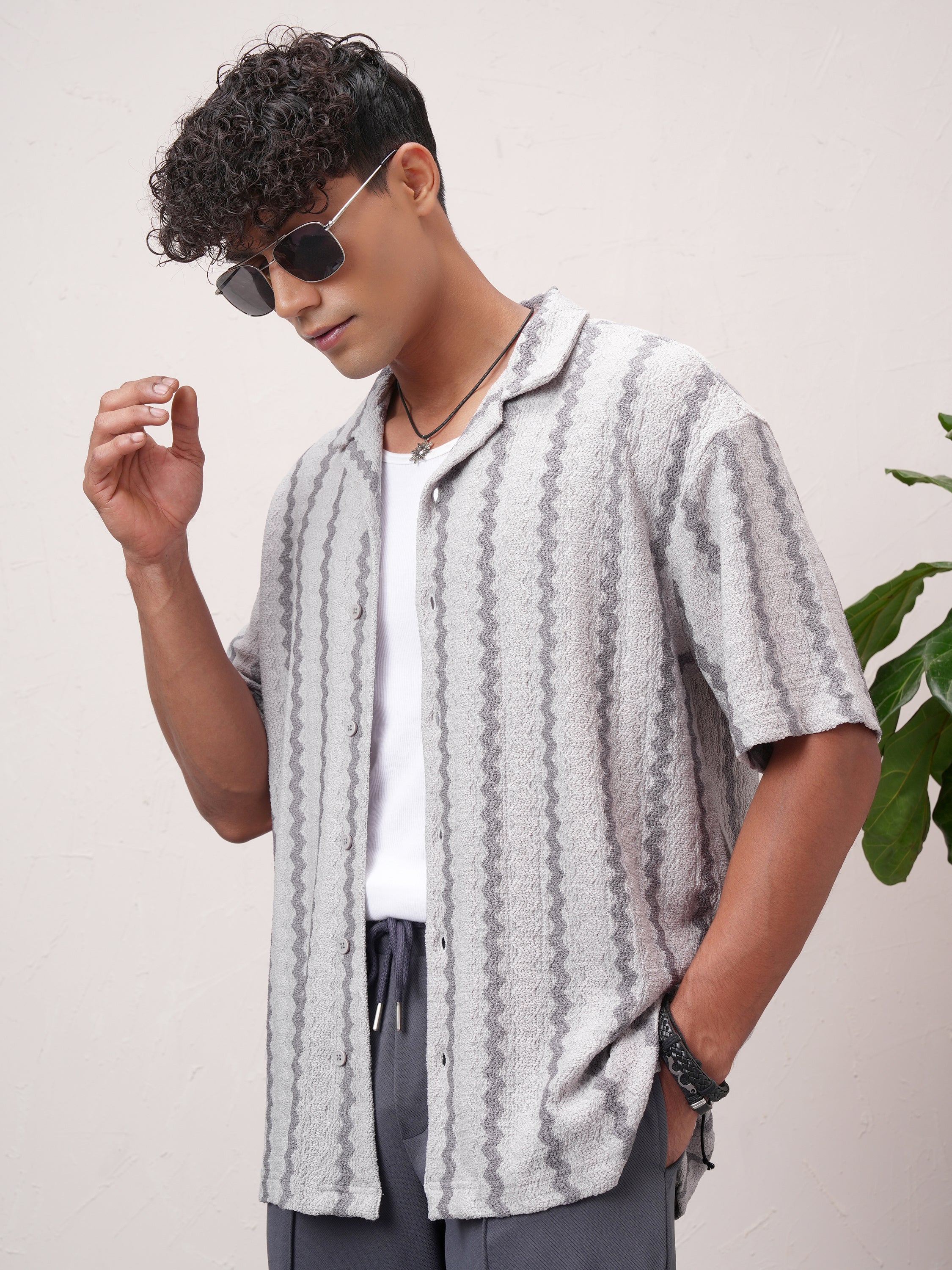Highlander Men Grey Striped Relaxed Fit Casual Shirt - Grey - Image 4