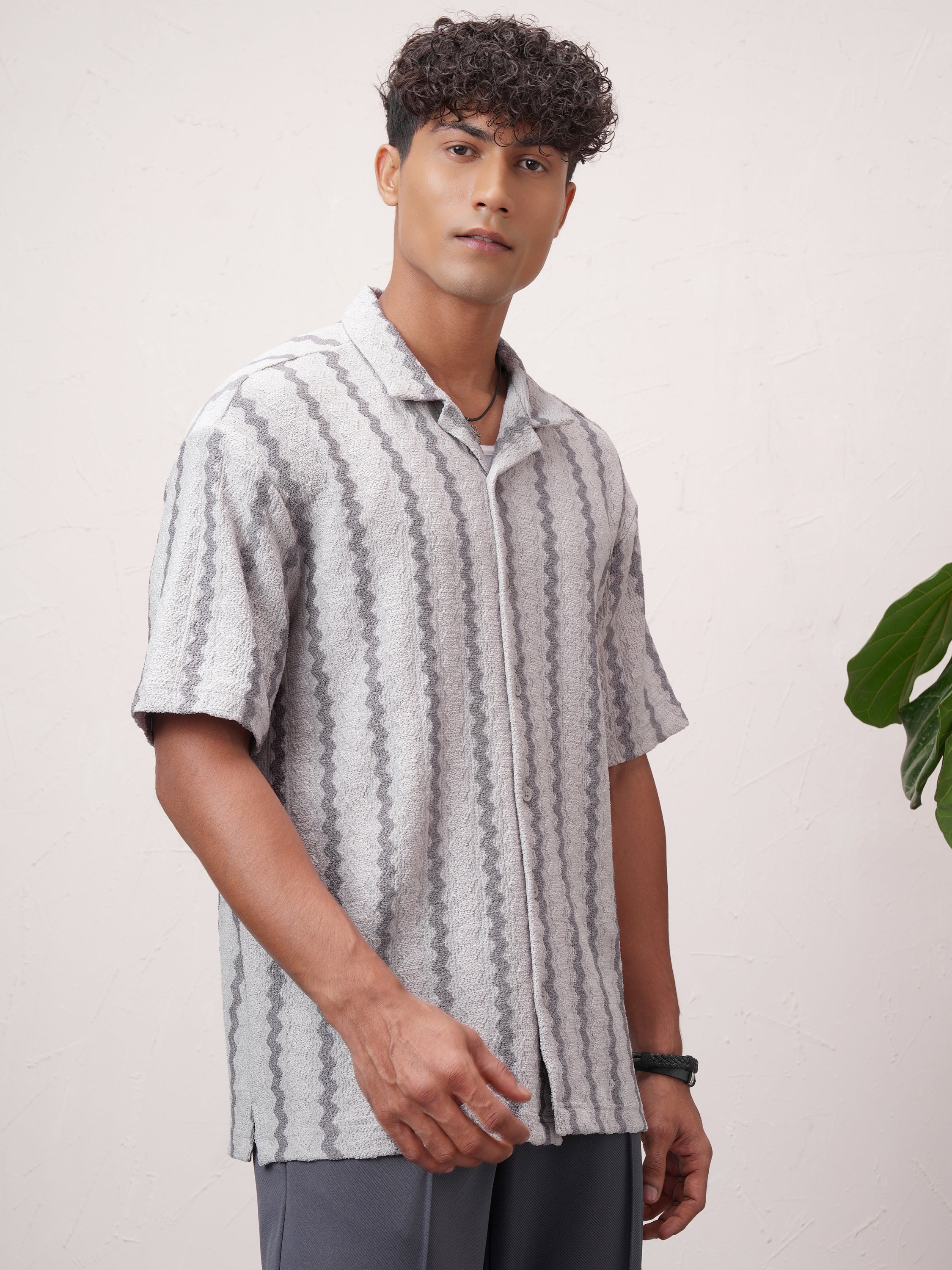 Highlander Men Grey Striped Relaxed Fit Casual Shirt - Grey - Image 6