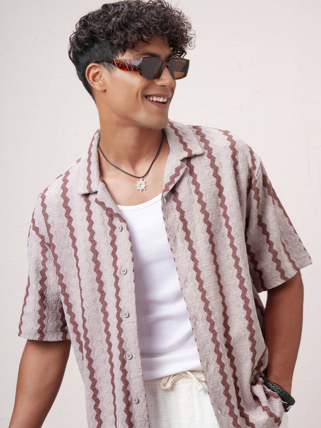 Highlander Men Pink Striped Relaxed Fit Casual Shirt - Pink - Image 1
