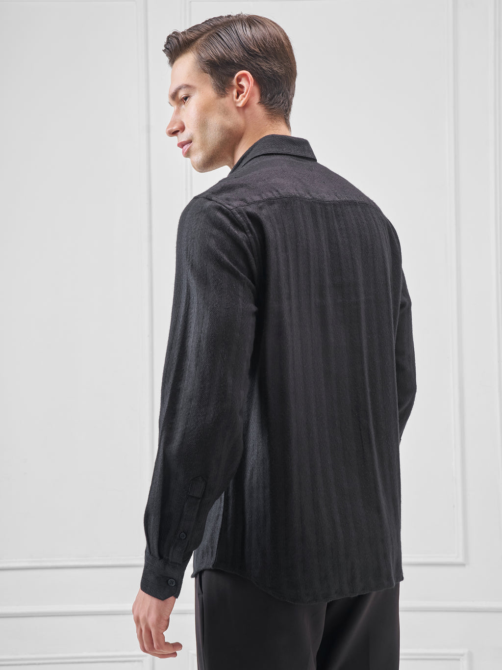 Highlander Men Black Self Design Slim Fit Casual Shirt - Black - Image 3