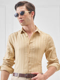 Highlander Men Beige Self Design Slim Fit Casual Shirt - Beige - Image 1