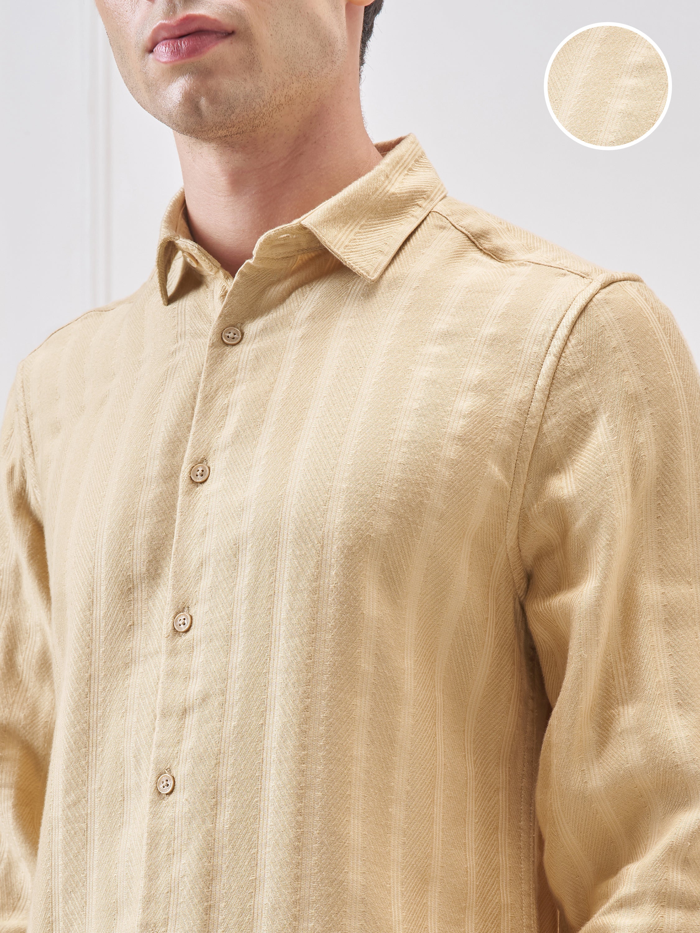 Highlander Men Beige Self Design Slim Fit Casual Shirt - Beige - Image 5