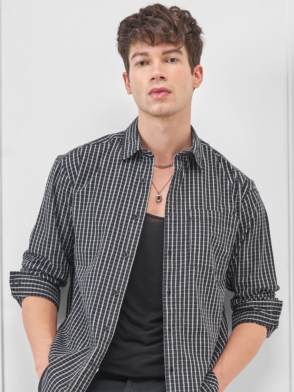 Highlander Men Black Checked Relaxed Fit Casual Shirt - Black - Image 1