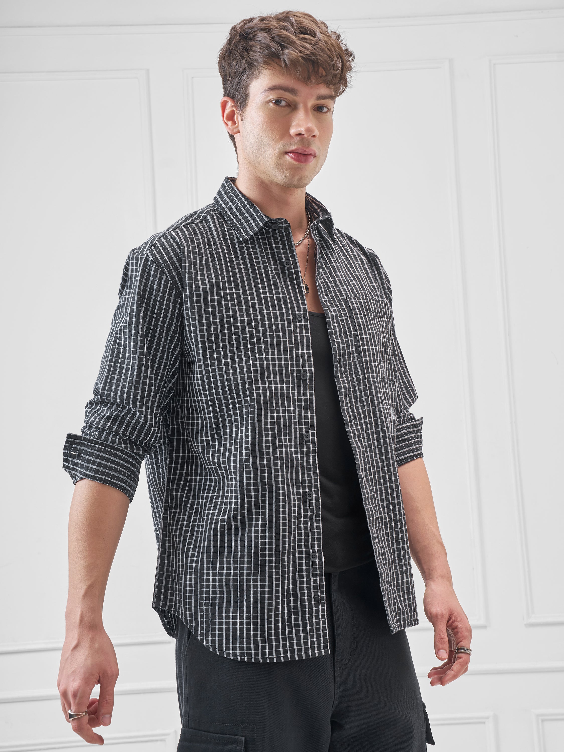 Highlander Men Black Checked Relaxed Fit Casual Shirt - Black - Image 6