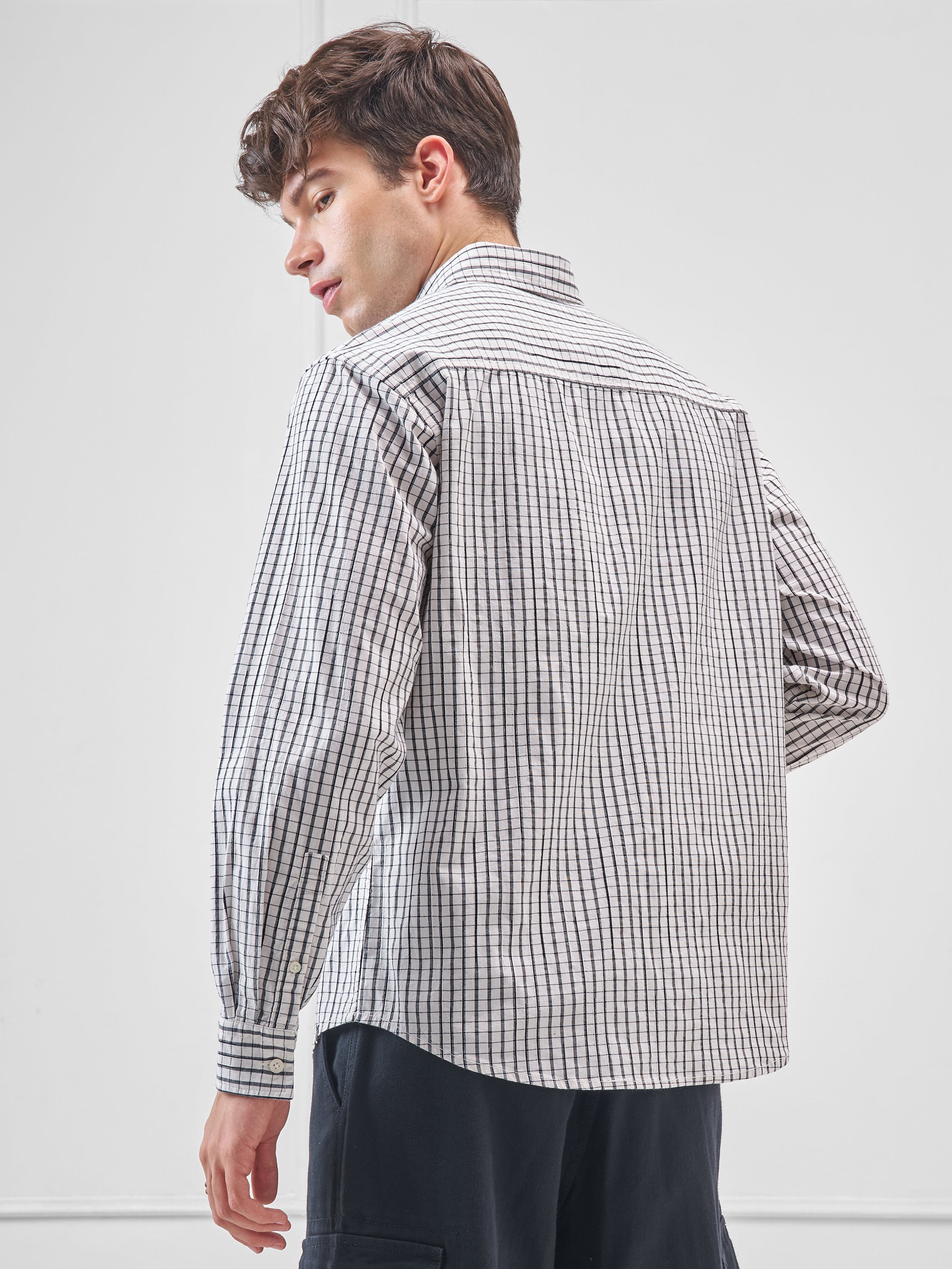 Highlander Men White Checked Relaxed Fit Casual Shirt - White - Image 3