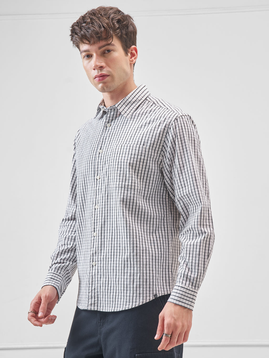 Highlander Men White Checked Relaxed Fit Casual Shirt - White - Image 4