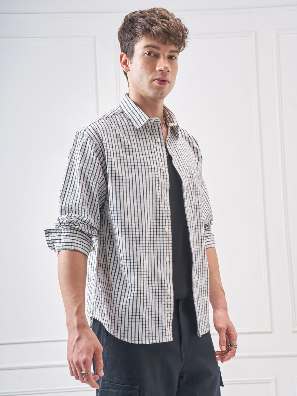 Highlander Men White Checked Relaxed Fit Casual Shirt - White - Image 6