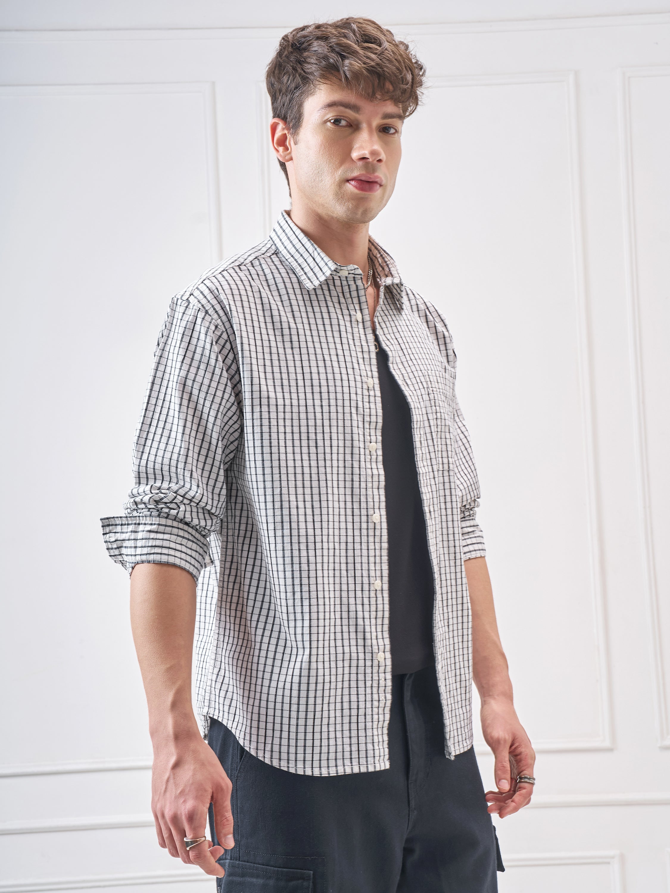 Highlander Men White Checked Relaxed Fit Casual Shirt - White - Image 6