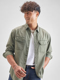 Highlander Men Olive Olive Solid Relaxed Fit Casual Shirt - Olive - Image 1