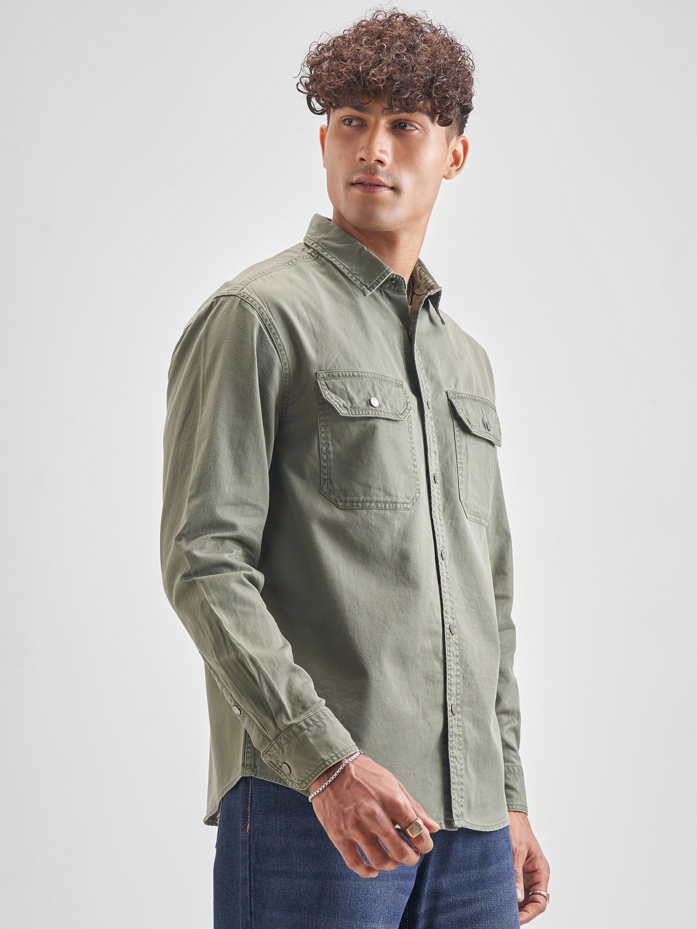 Highlander Men Olive Olive Solid Relaxed Fit Casual Shirt - Olive - Image 6