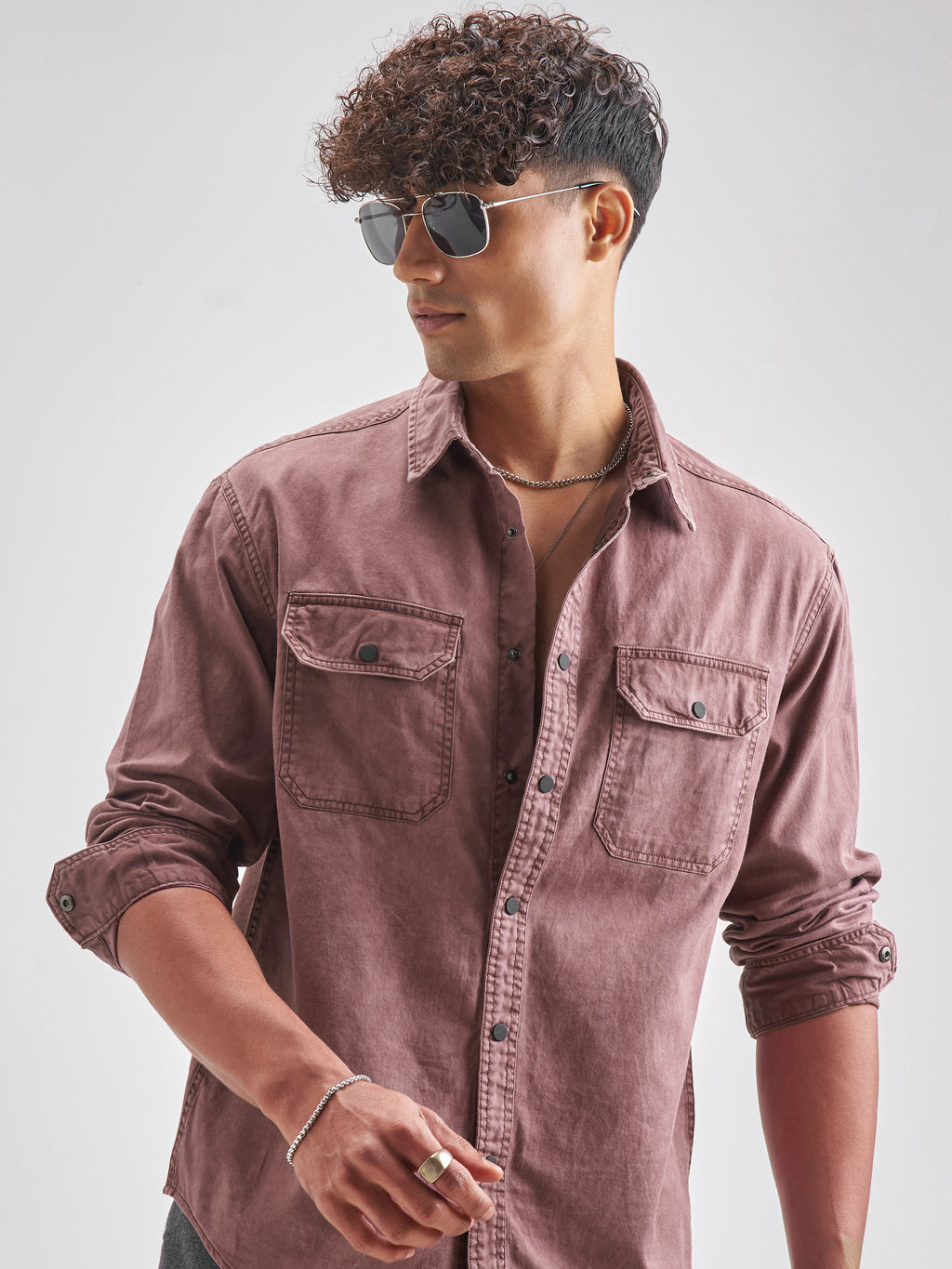 Highlander Men Burgundy Solid Relaxed Fit Casual Shirt - Burgundy - Image 1