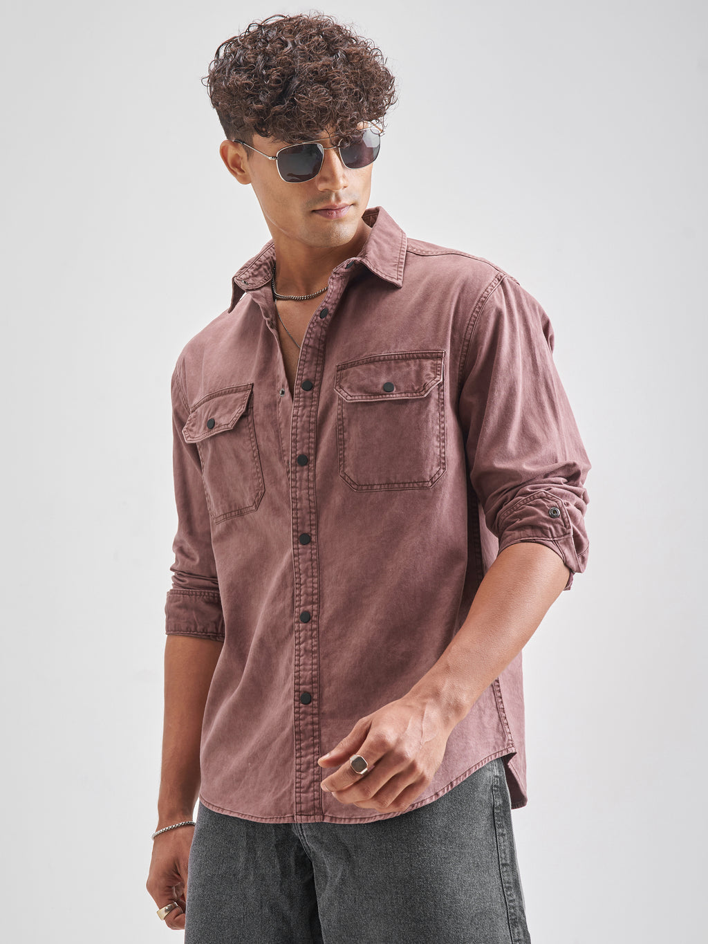 Highlander Men Burgundy Solid Relaxed Fit Casual Shirt - Burgundy - Image 4