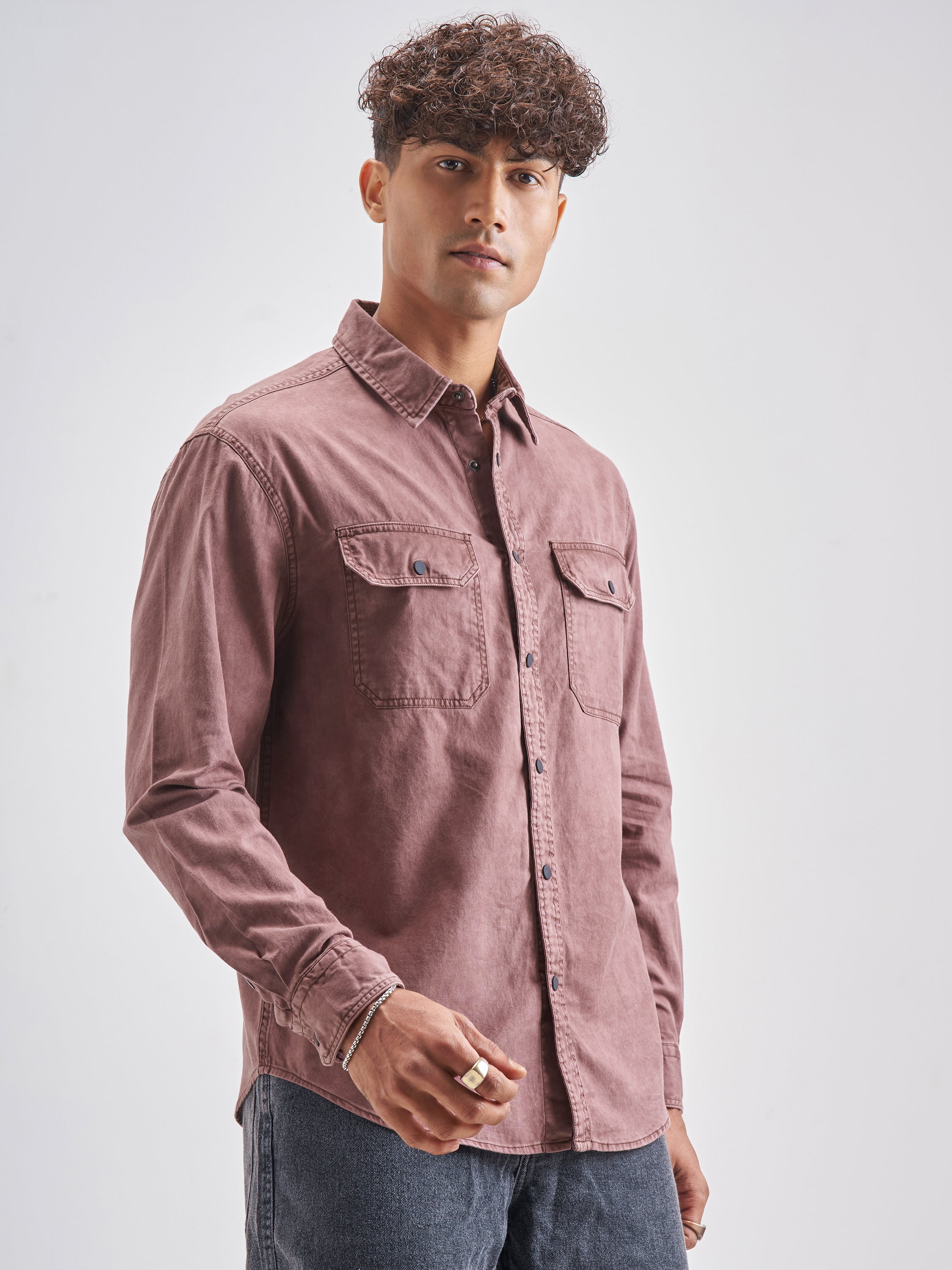 Highlander Men Burgundy Solid Relaxed Fit Casual Shirt - Burgundy - Image 6