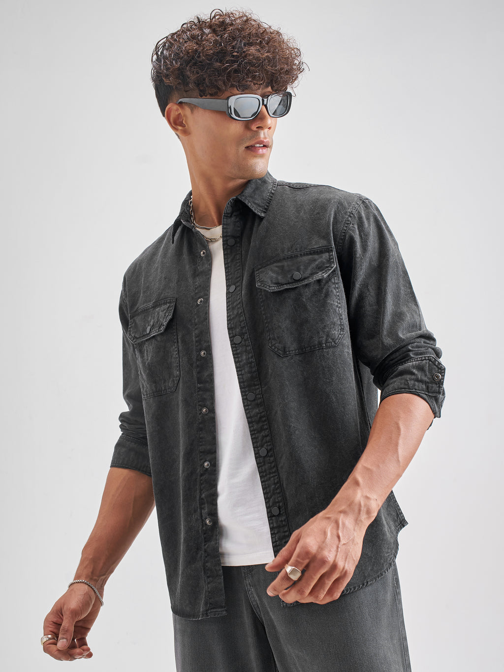 Highlander Men Black Black Solid Relaxed Fit Casual Shirt - Black - Image 4
