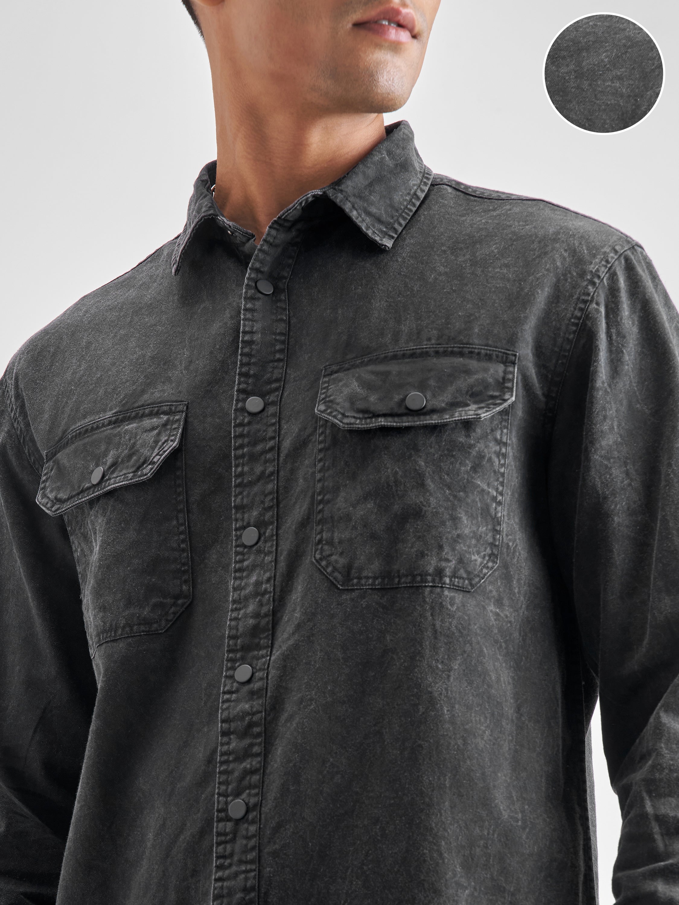 Highlander Men Black Black Solid Relaxed Fit Casual Shirt - Black - Image 5