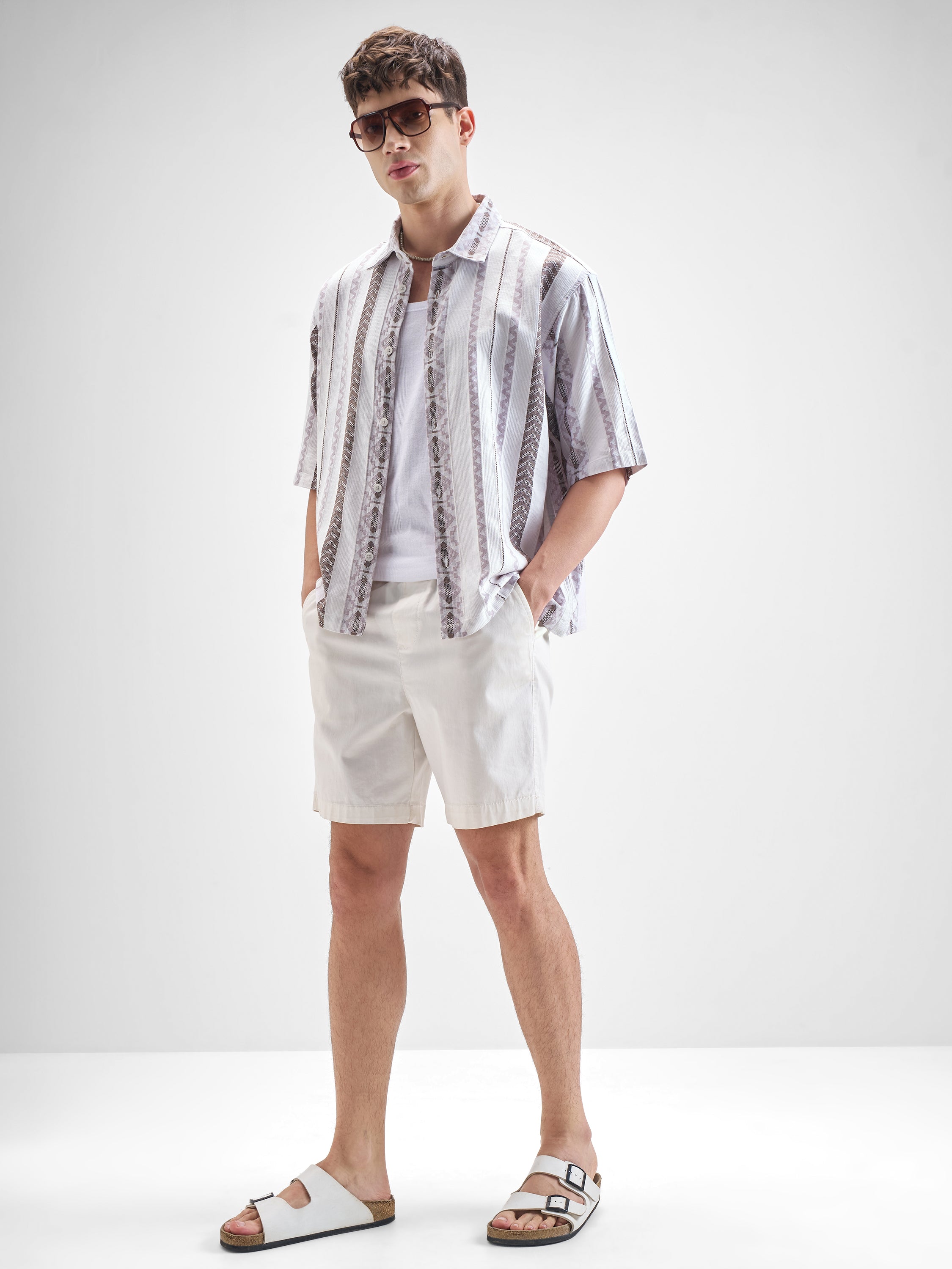 Highlander Men Grey Striped Oversized Fit Casual Shirt - Grey - Image 2
