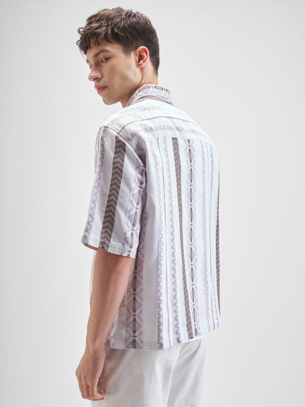 Highlander Men Grey Striped Oversized Fit Casual Shirt - Grey - Image 3
