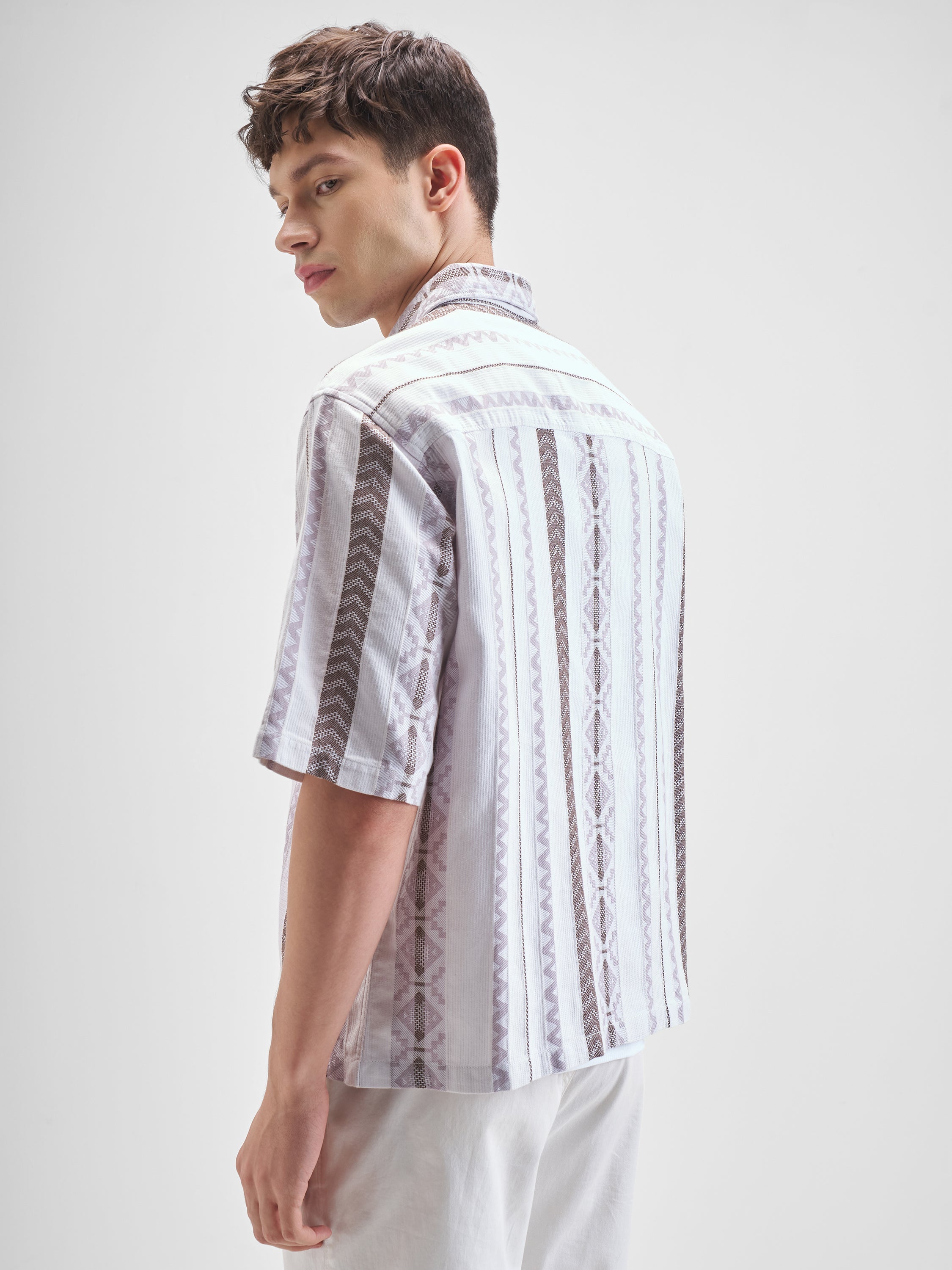 Highlander Men Grey Striped Oversized Fit Casual Shirt - Grey - Image 3