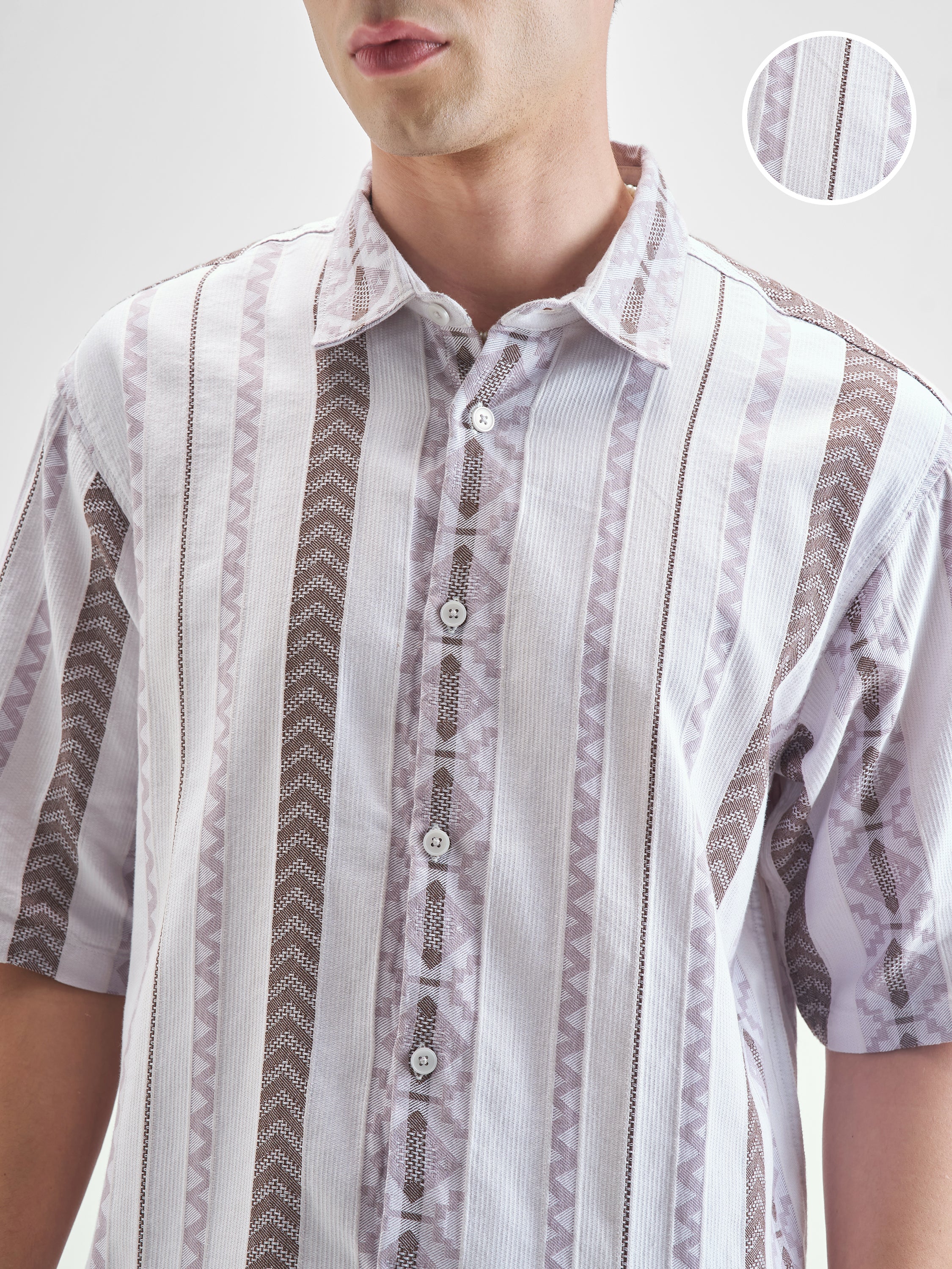 Highlander Men Grey Striped Oversized Fit Casual Shirt - Grey - Image 5
