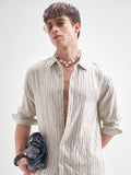 Highlander Men Cream Striped Relaxed Fit Casual Shirt - Cream - Image 1