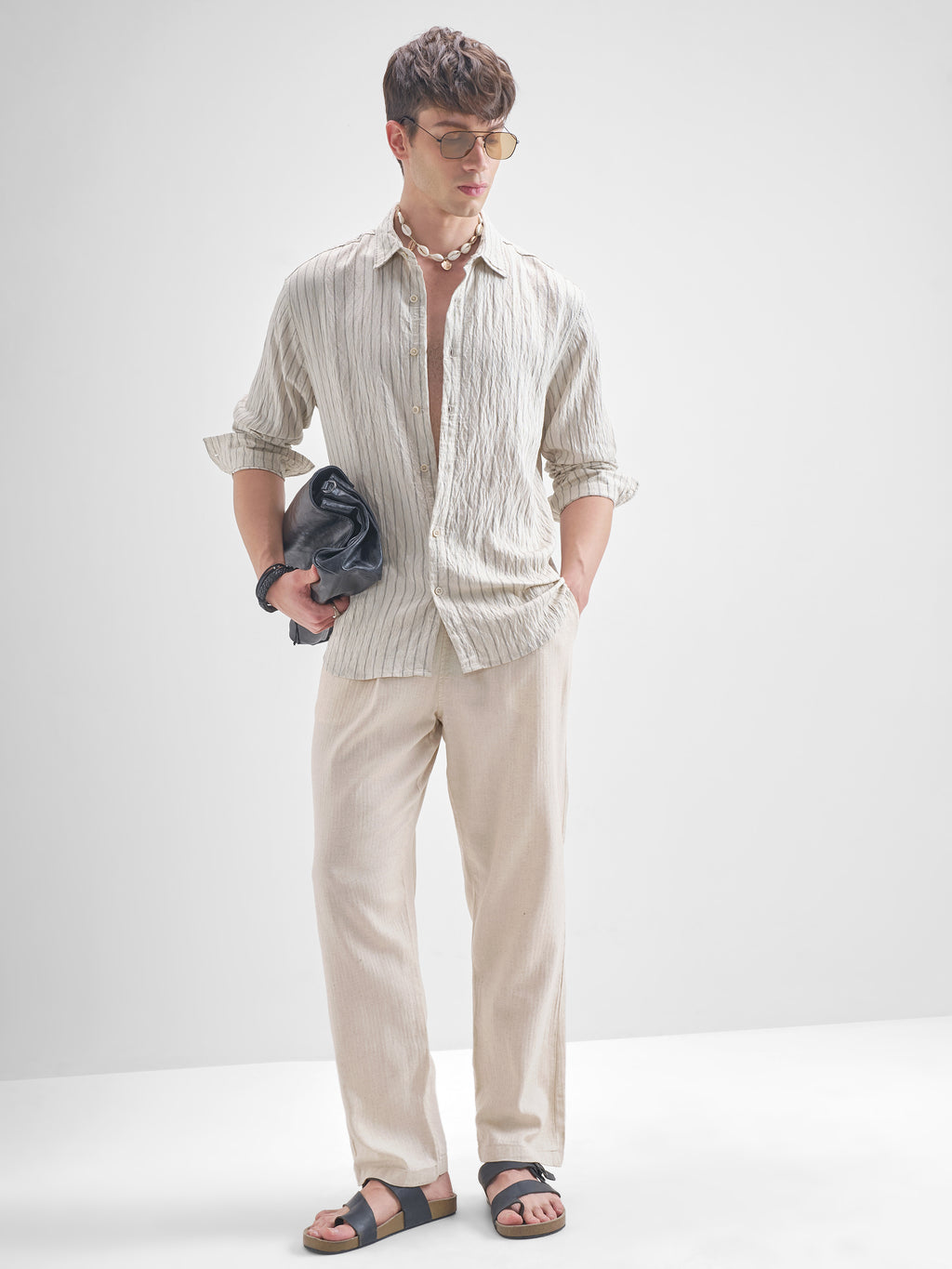 Highlander Men Cream Striped Relaxed Fit Casual Shirt - Cream - Image 2