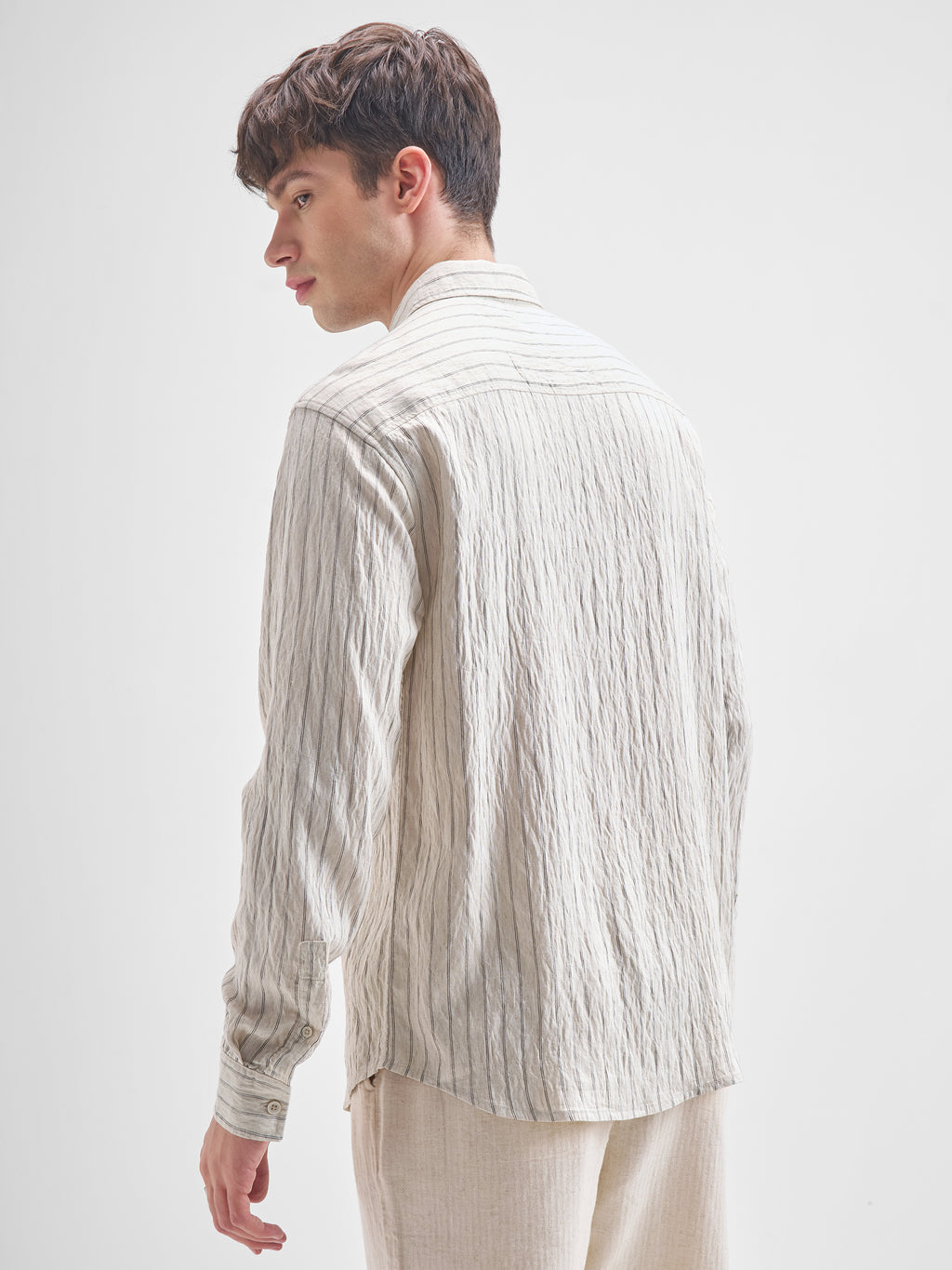 Highlander Men Cream Striped Relaxed Fit Casual Shirt - Cream - Image 3