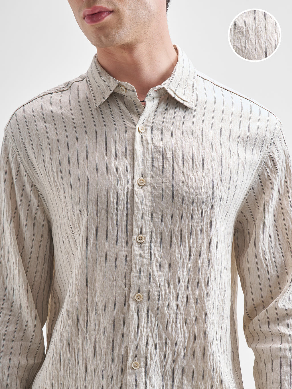Highlander Men Cream Striped Relaxed Fit Casual Shirt - Cream - Image 5