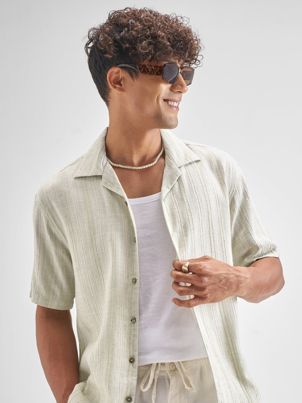 Highlander Men Green Striped Relaxed Fit Casual Shirt - Green - Image 1