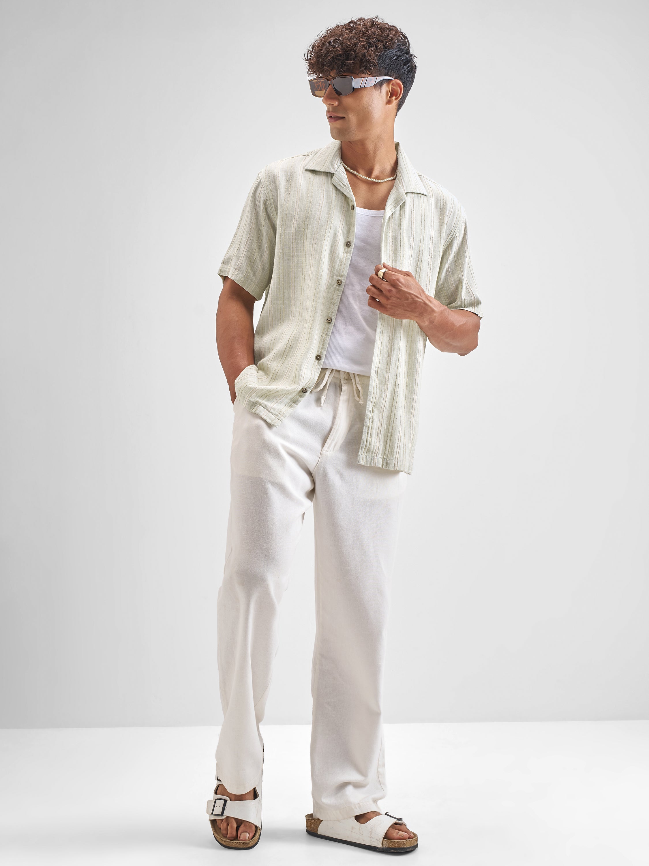 Highlander Men Green Striped Relaxed Fit Casual Shirt - Green - Image 2