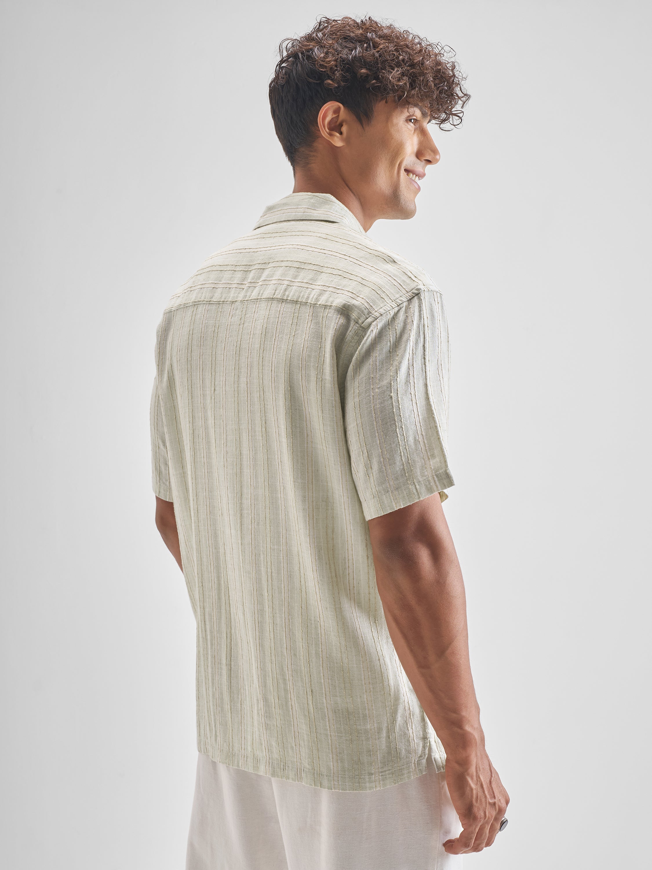Highlander Men Green Striped Relaxed Fit Casual Shirt - Green - Image 3
