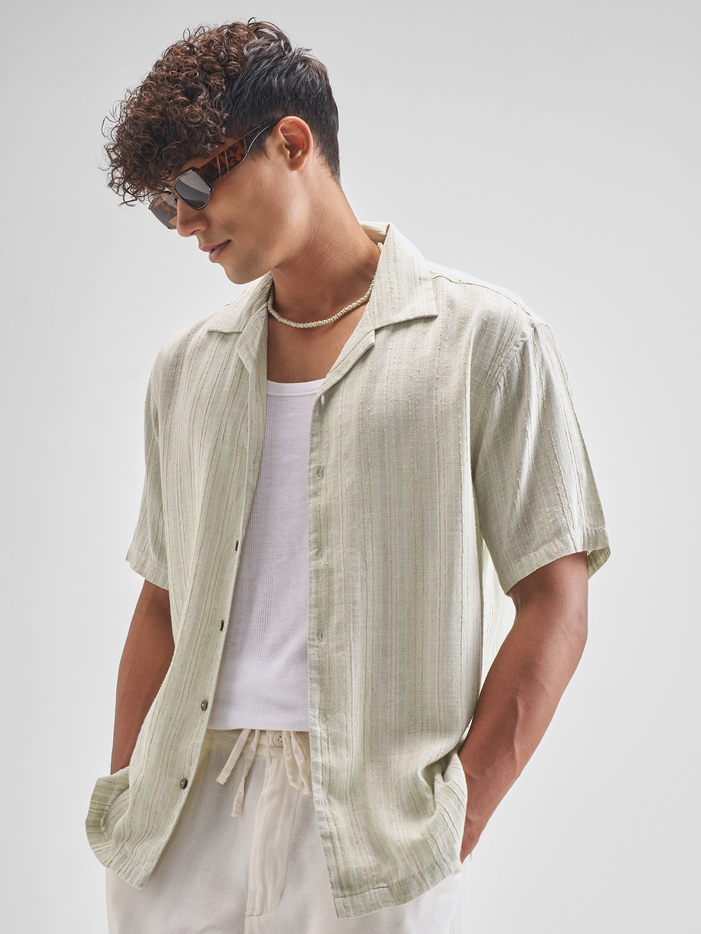 Highlander Men Green Striped Relaxed Fit Casual Shirt - Green - Image 4