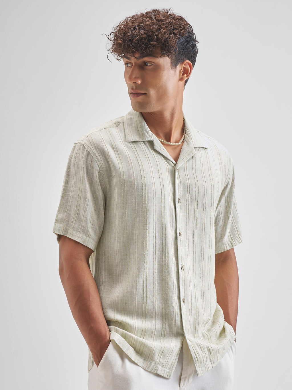 Highlander Men Green Striped Relaxed Fit Casual Shirt - Green - Image 6