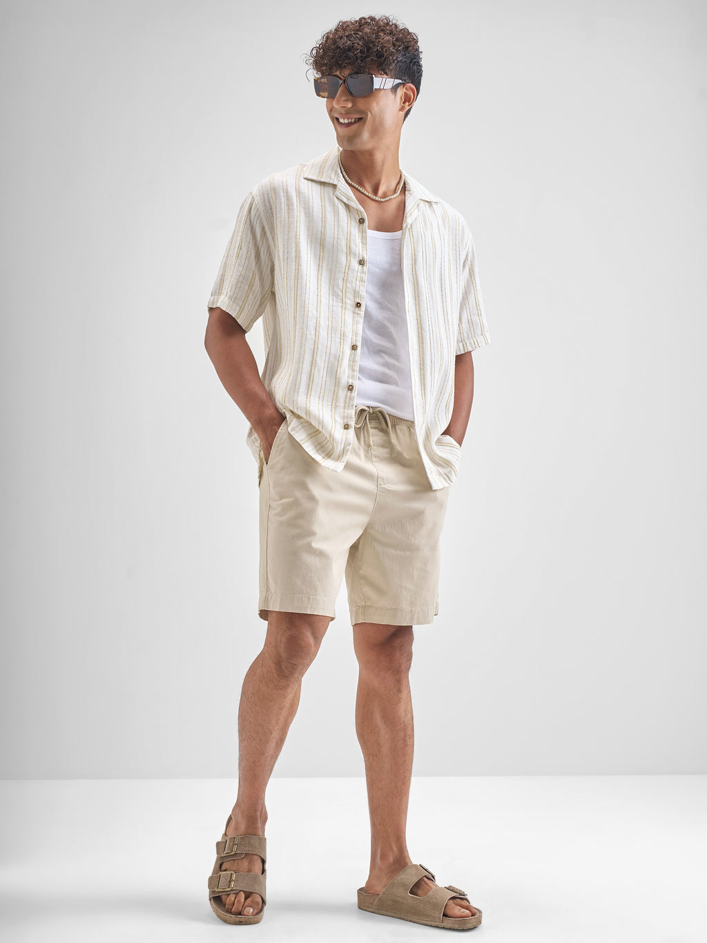 Highlander Men Cream Striped Relaxed Fit Casual Shirt - Cream - Image 2