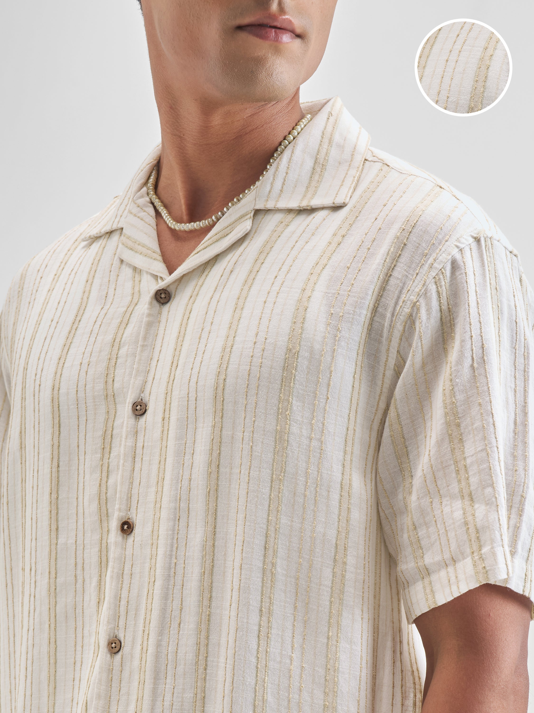 Highlander Men Cream Striped Relaxed Fit Casual Shirt - Cream - Image 5