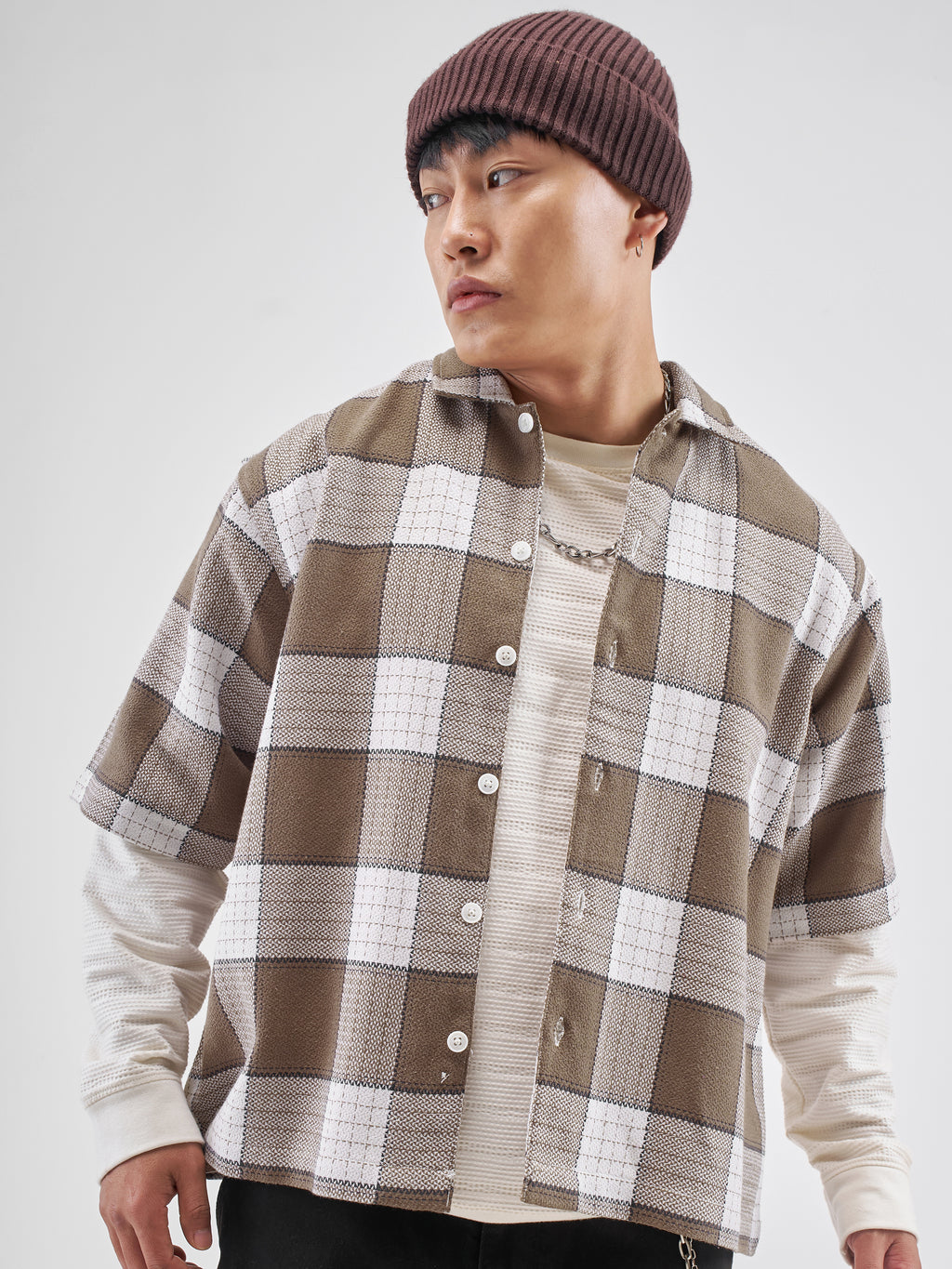Highlander Men Brown Checked Boxy Fit Casual Shirt - Brown - Image 1