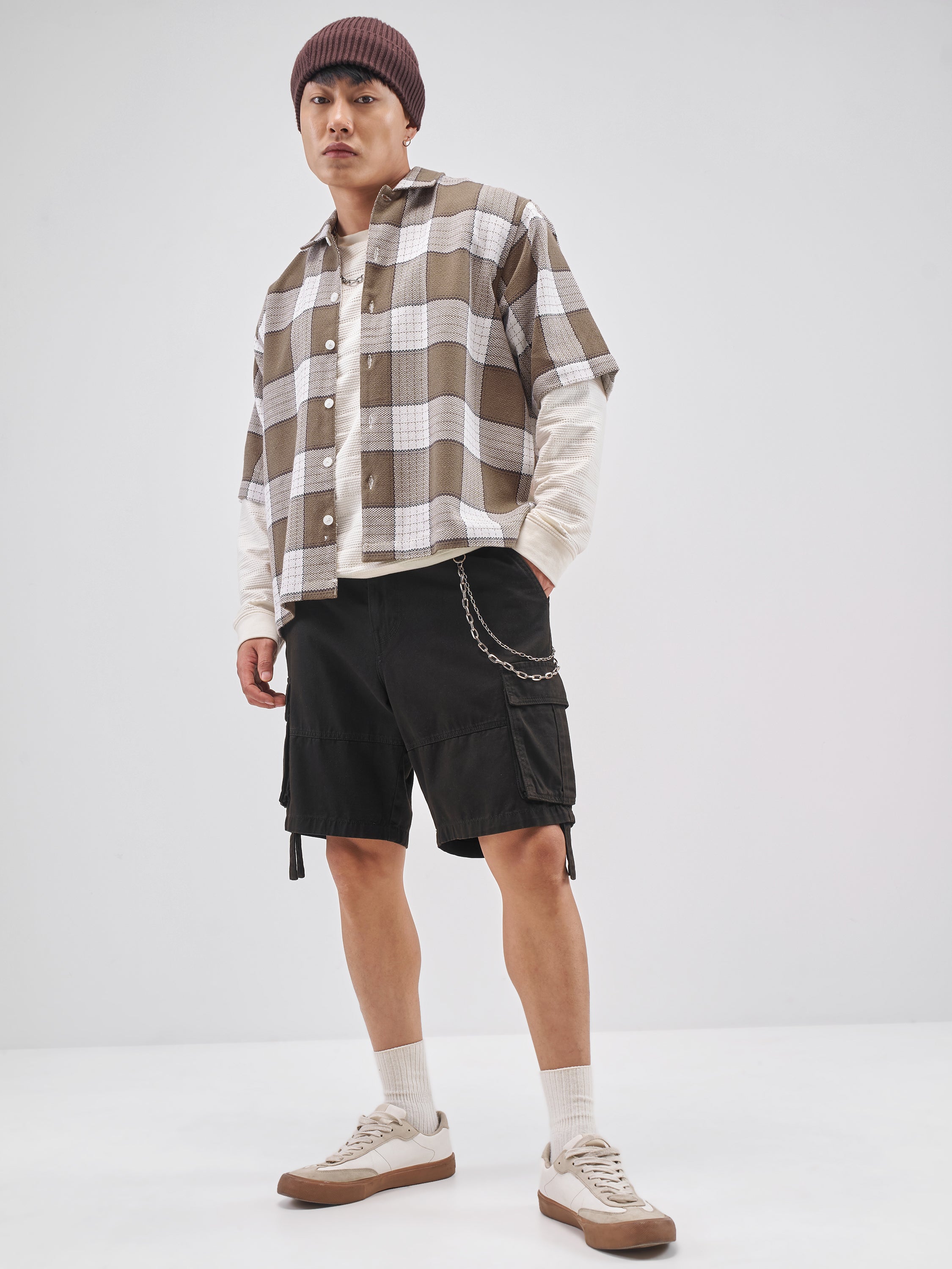 Highlander Men Brown Checked Boxy Fit Casual Shirt - Brown - Image 2