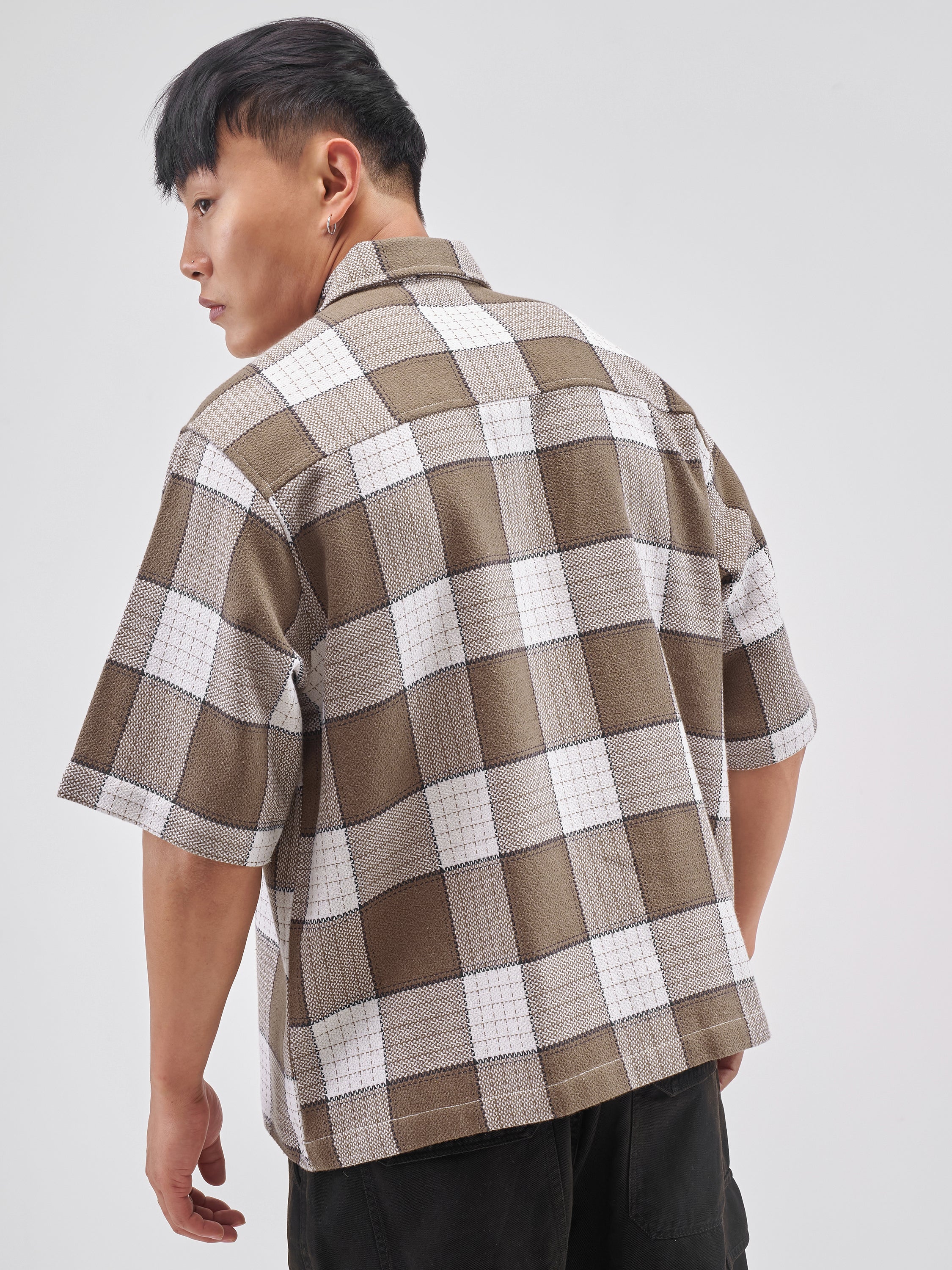 Highlander Men Brown Checked Boxy Fit Casual Shirt - Brown - Image 3