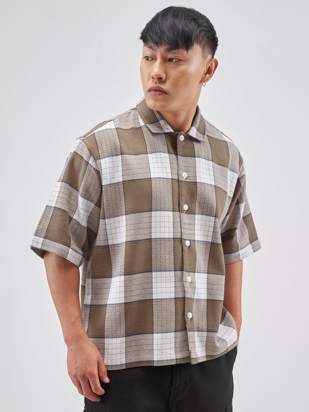 Highlander Men Brown Checked Boxy Fit Casual Shirt - Brown - Image 6