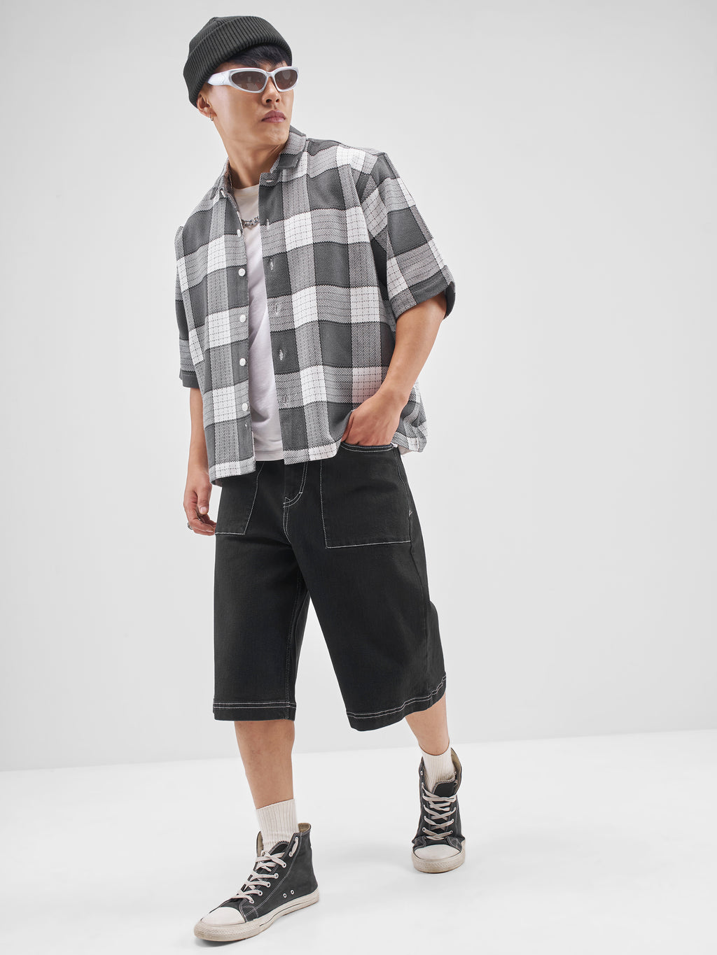 Highlander Men Grey Checked Boxy Fit Casual Shirt - Grey - Image 2