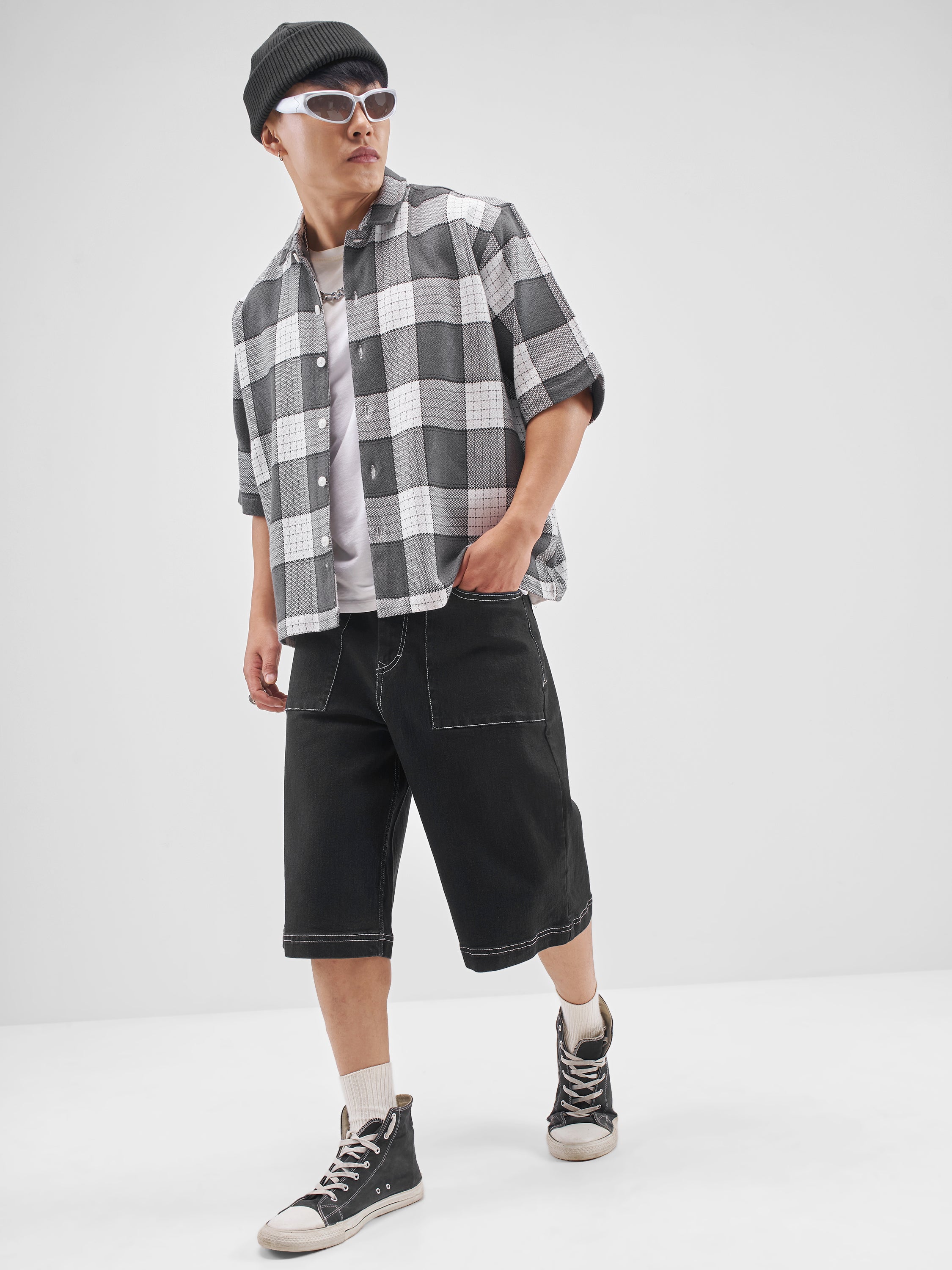 Highlander Men Grey Checked Boxy Fit Casual Shirt - Grey - Image 2