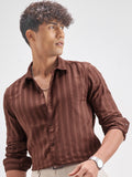 Highlander Men Rust Striped Slim Fit Casual Shirt - Rust - Image 1